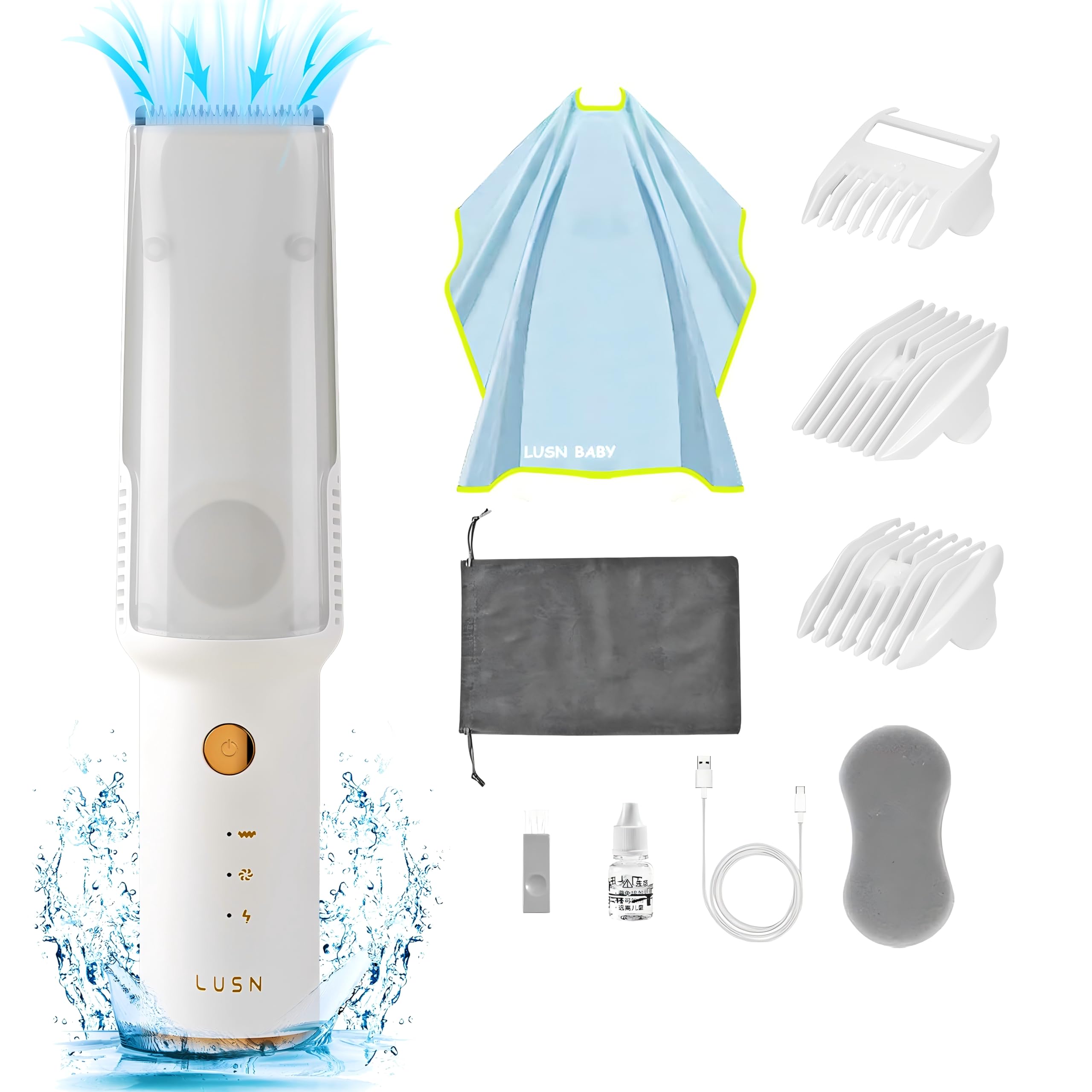 Baby Hair Clipper with Vacuum - Cordless & Waterproof IPX7 Kids Hair Trimmer Kit with 3 Guide Combs & 18 Accessories - Safe & Quiet for Baby, Toddler, Infant Haircuts at Home or Salon