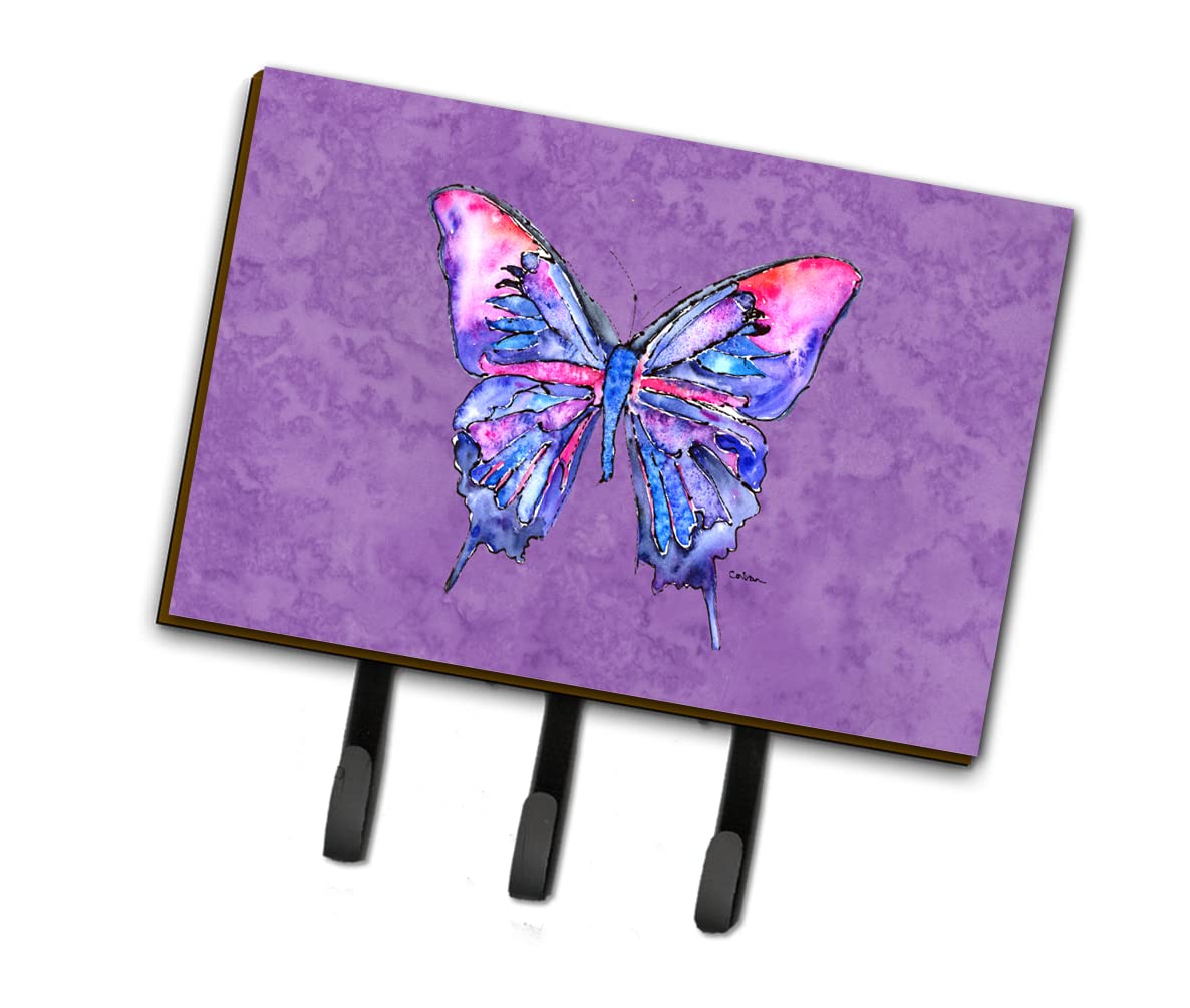 Caroline's Treasures 8860TH68 Butterfly Wall Hook Key Holder - Purple Leash & Key Organizer, Coat Rack Wall Mount with Hooks for Keys, Towels, Aprons, Leashes - Perfect for Entryway, Kitchen, Bathroom & Mudroom Organization