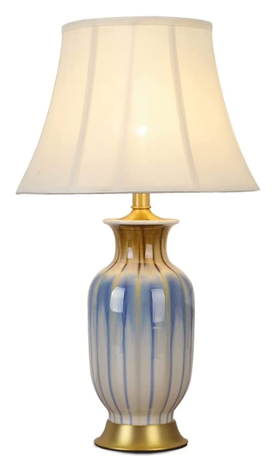 European Style Ceramic Table Lamp with Brass Base & White Shade - Elegant Desk Light for Home, Hotel, Living Room, Bedroom & Nightstand Decor - Perfect for Reading, Working & Ambient Lighting