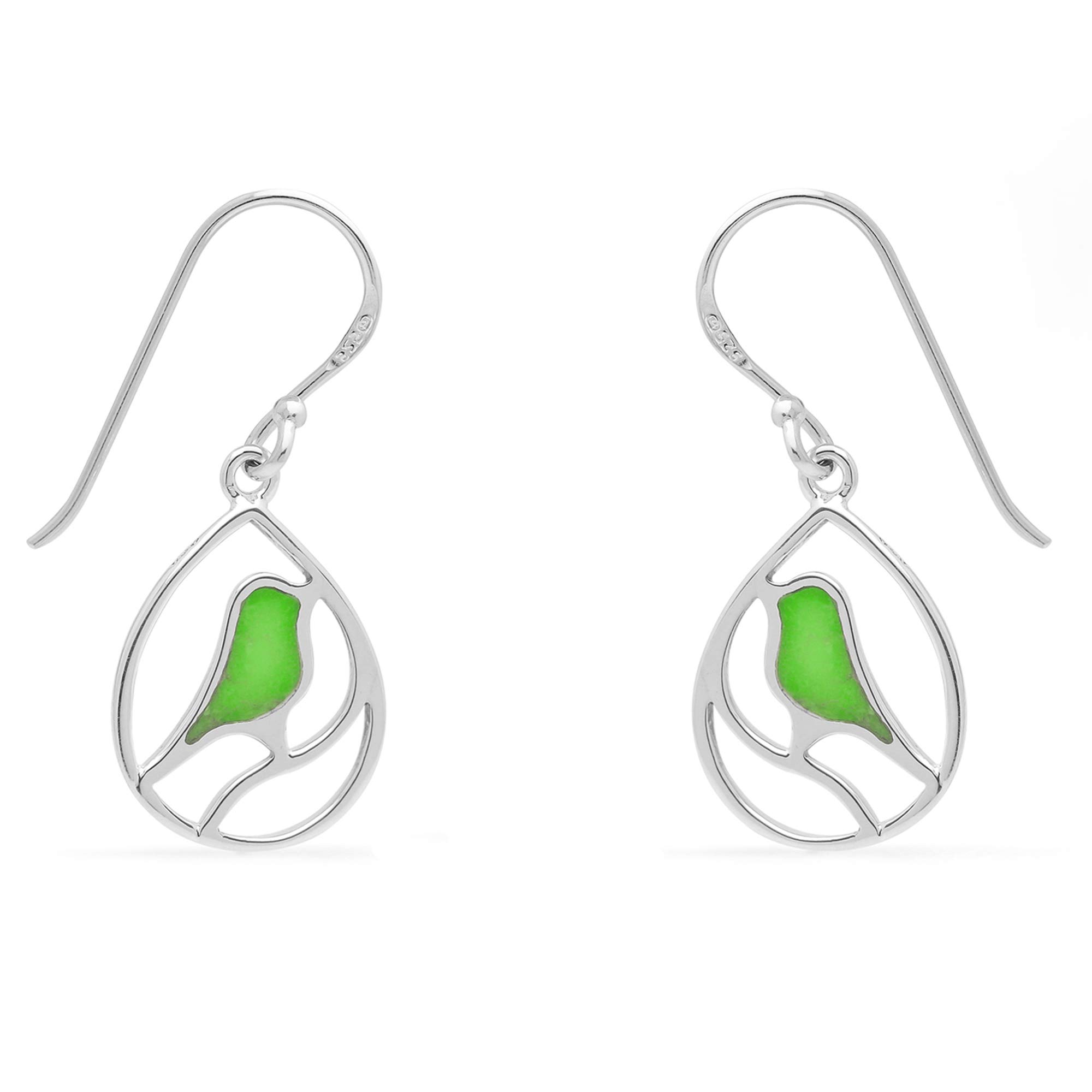 Boma Jewelry Sterling Silver Bird Teardrop Inlay Earrings for Women - Handmade Boho Dangle Earrings with Gemstone Accents - Perfect for Casual Wear, Date Night & Special Occasions