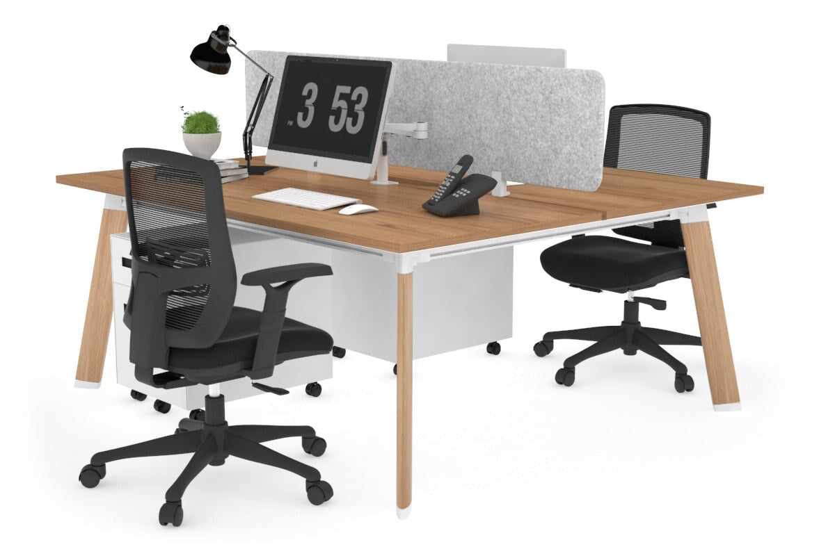 2 Person Workstation with Wood Imprint Frame - 1600L x 800W Office Desk with Cable Management Scallop | Perfect for Home Office, Coworking Spaces & Small Business Teams