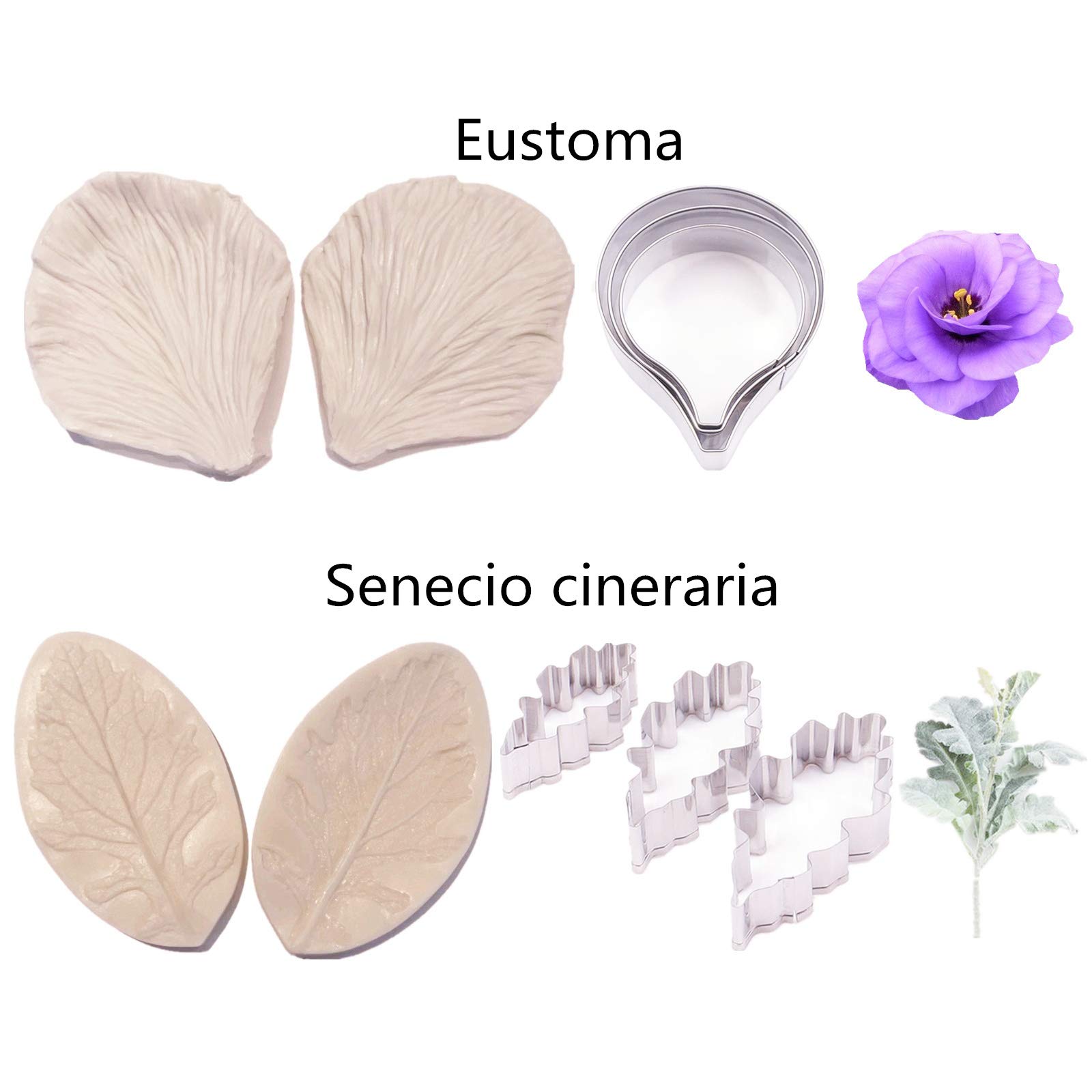 16-Piece Gum Paste Flower Tools Kit - 8 Silicone Flower Molds & 8 Stainless Steel Fondant Cutters for Cake Decorating | Perfect for Wedding, Birthday, Cupcake & Cookie Sugar Crafting