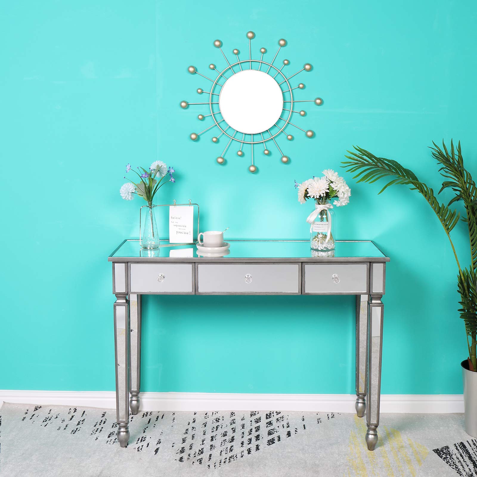 Modern Mirrored Vanity Table with Drawers - Elegant Dressing Desk & Makeup Table for Bedroom, Entryway, or Home Office - Perfect for Makeup, Jewelry Storage & Stylish Décor