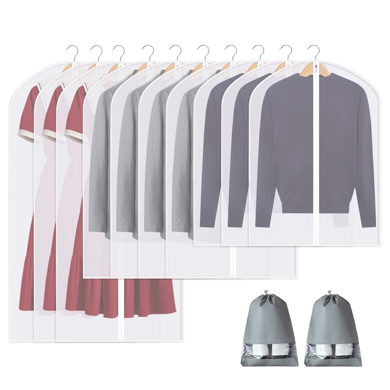 10-Pack Translucent Waterproof Garment Bags with Zipper - 24
