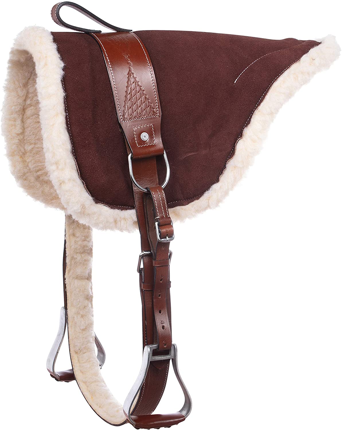 Premium Brown Fleece Non-Slip Western English Treeless Horse Saddle Pad with Leather Stirrups & Girth - Suede Full Size for Comfort & Stability - Perfect for Trail Riding, Training & Bareback Equestrian Activities