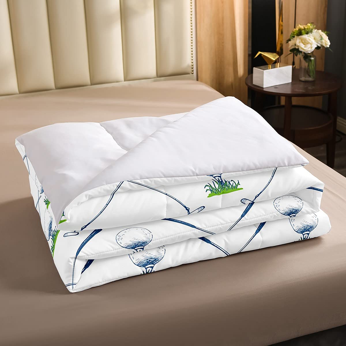Erosebridal Twin Size Golf Club Comforter Set - Sport Themed Bedding with Grass Leaf Design, 2 Piece Set Includes 1 Pillow Case (White) - Perfect for Golf Enthusiasts, Athletes & Men's Bedroom Decor