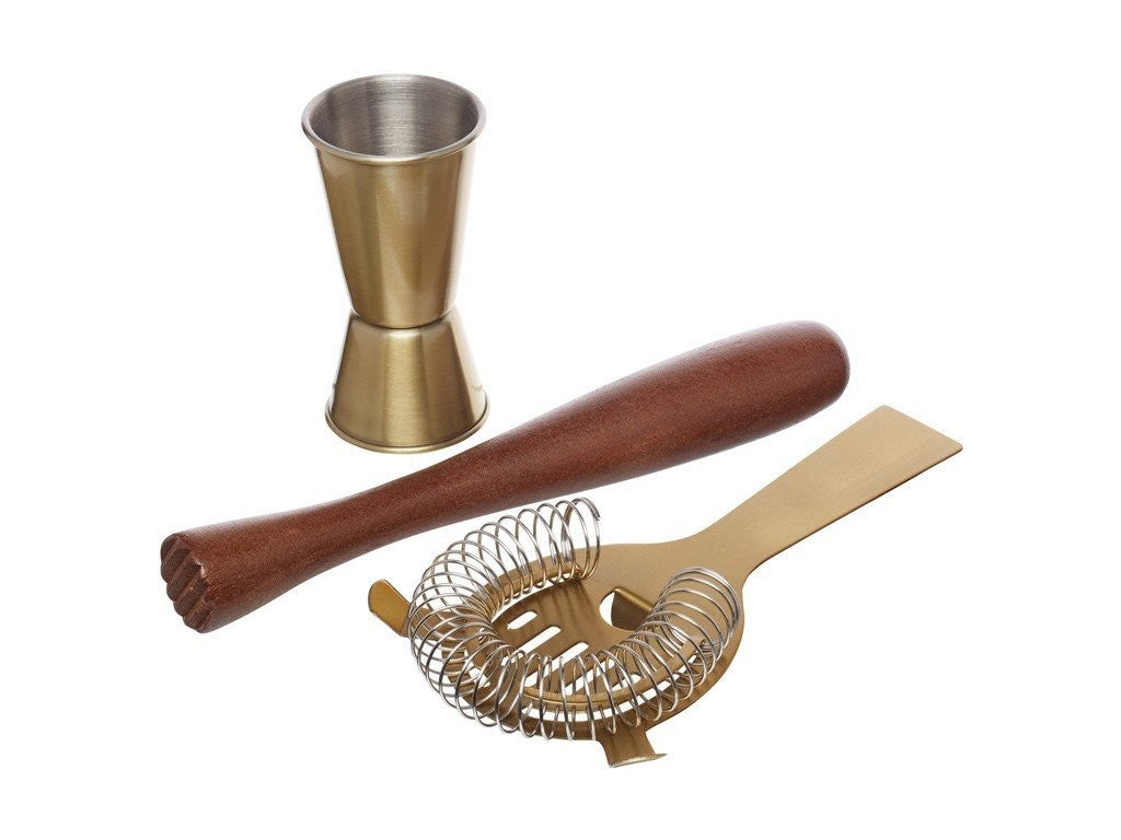 Premium Barcraft Cocktail Mixing Set - 3-Piece Brass Bar Tools with Gift Box | Perfect for Home Bars, Cocktail Parties & Professional Bartenders