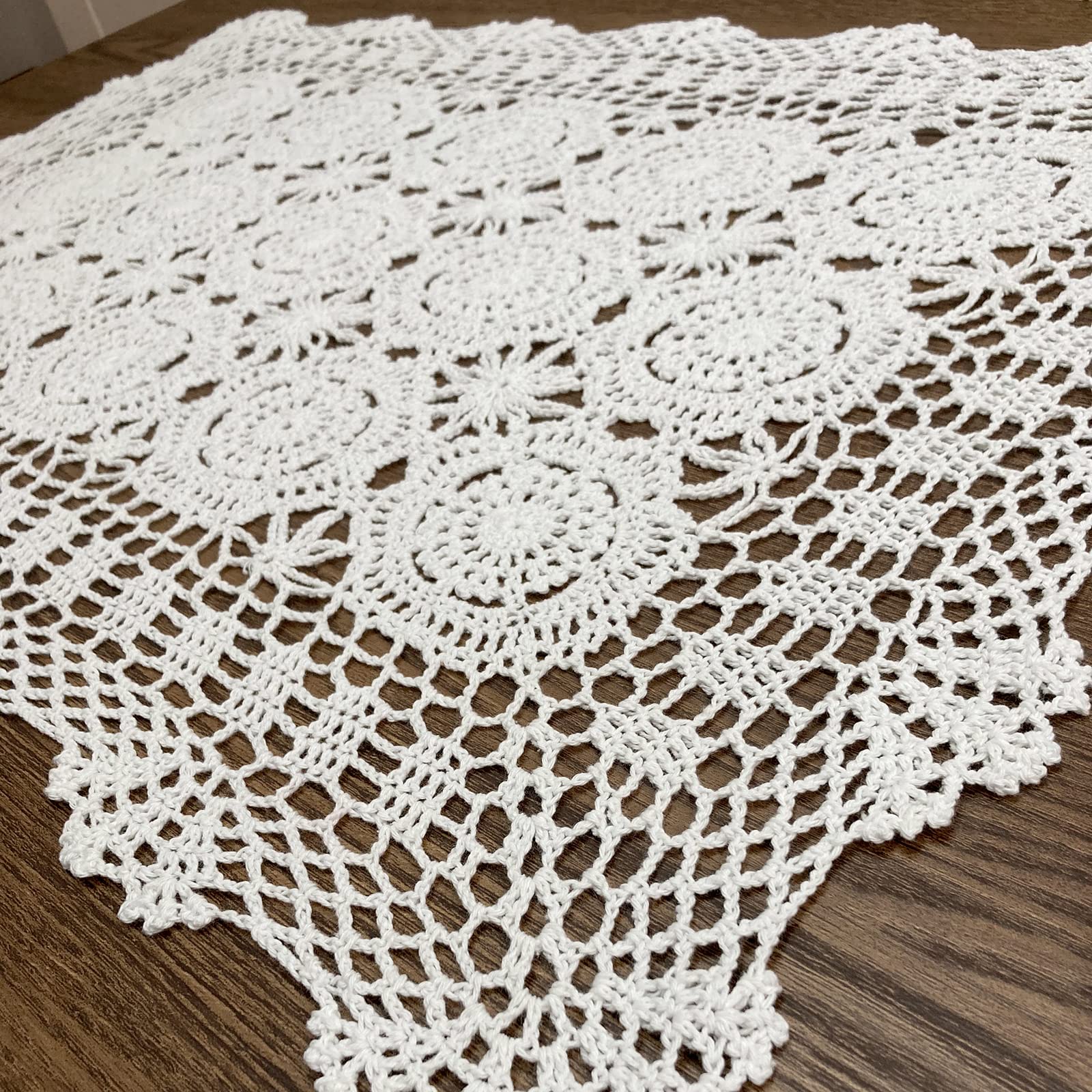 Handmade Rectangular Cotton Crochet Lace Table Runner - 19x27 Inch White Doily for Dining Table Decor - Perfect for Weddings, Dinner Parties & Home Centerpieces