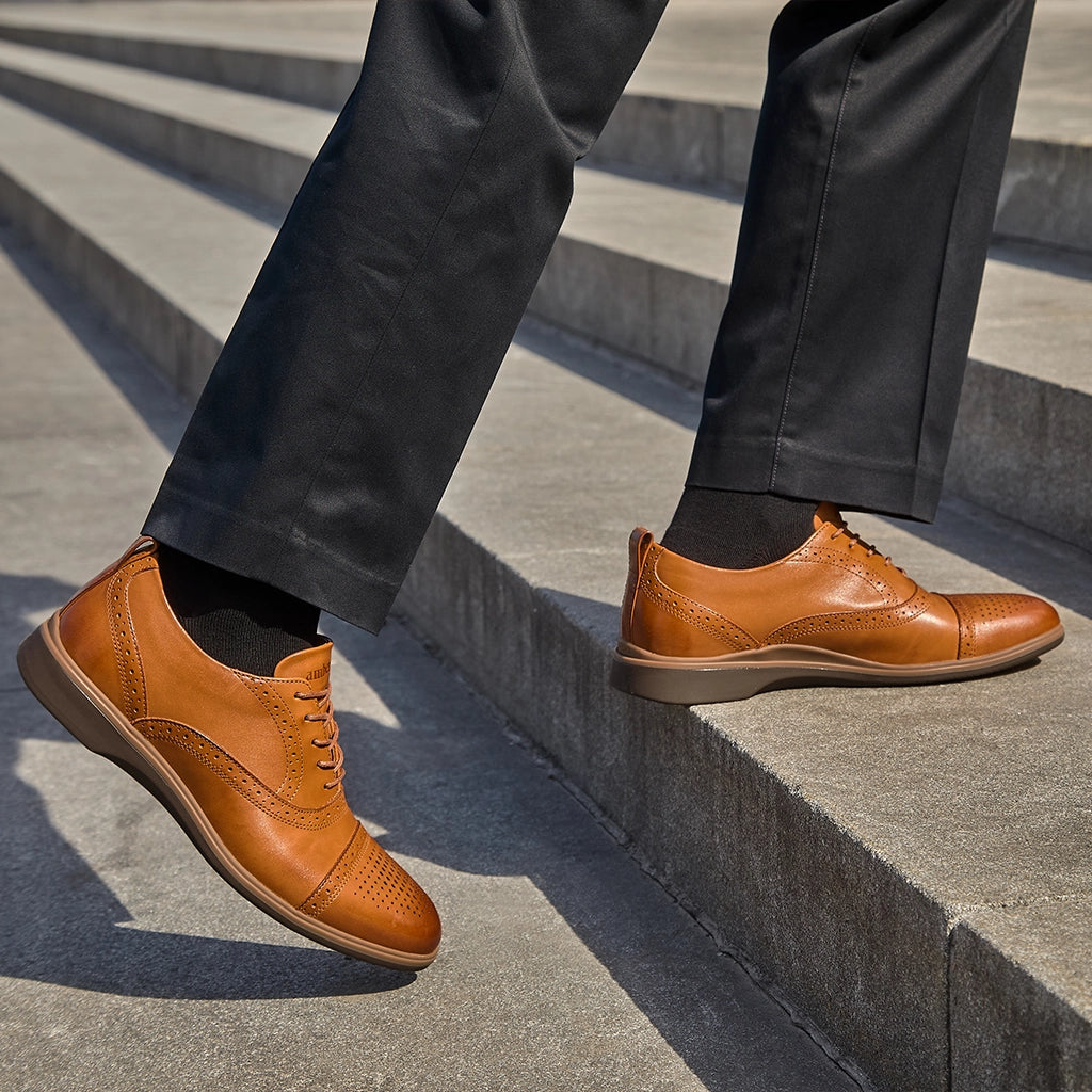 Premium Cap Toe Oxford Dress Shoes for Men - Honey Brown Leather - Perfect for Business, Weddings & Formal Events