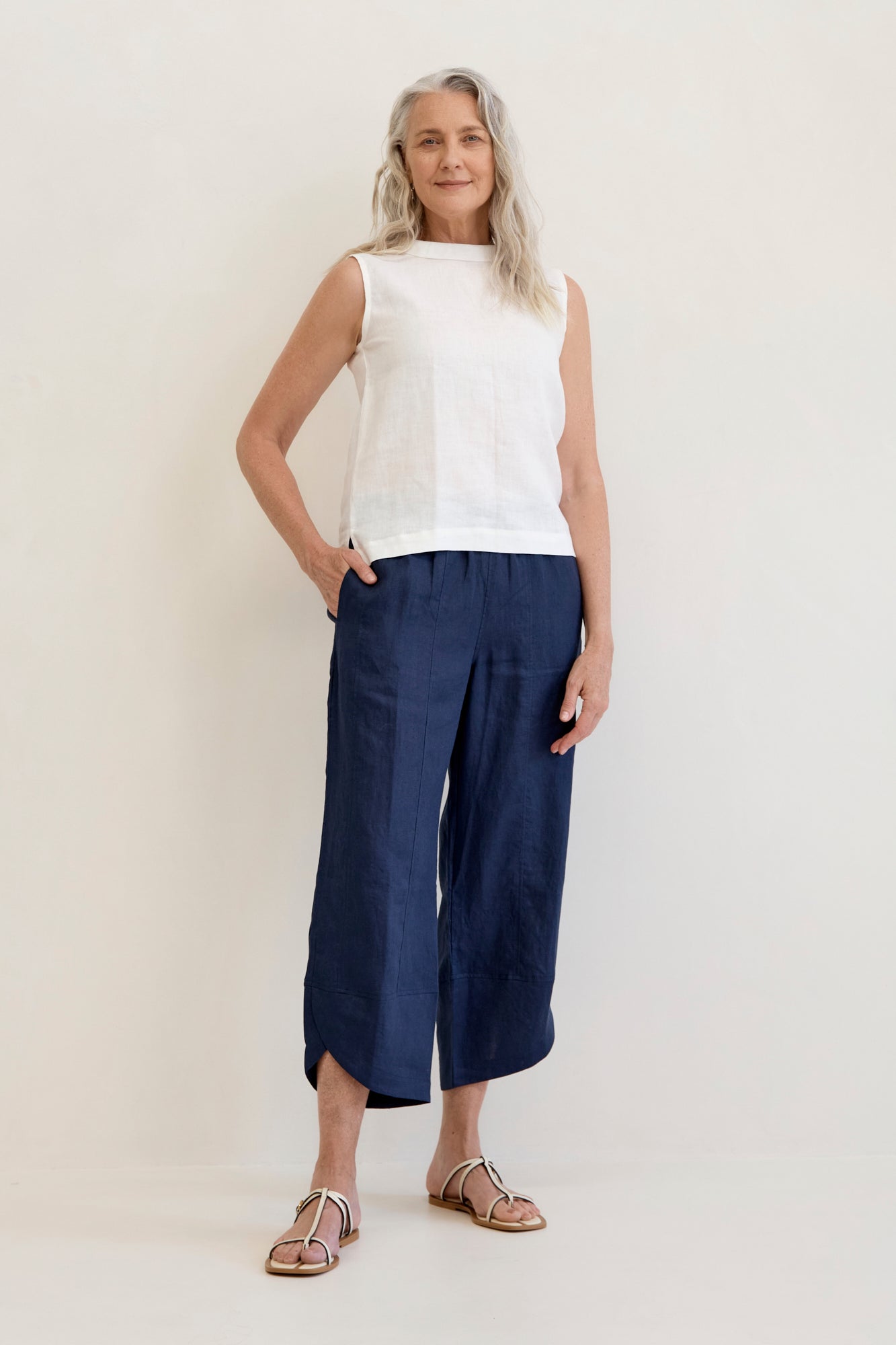 Palermo Linen Pants for Women - Navy Blue Comfortable Summer Wide Leg Trousers | Perfect for Beach, Vacation & Casual Wear
