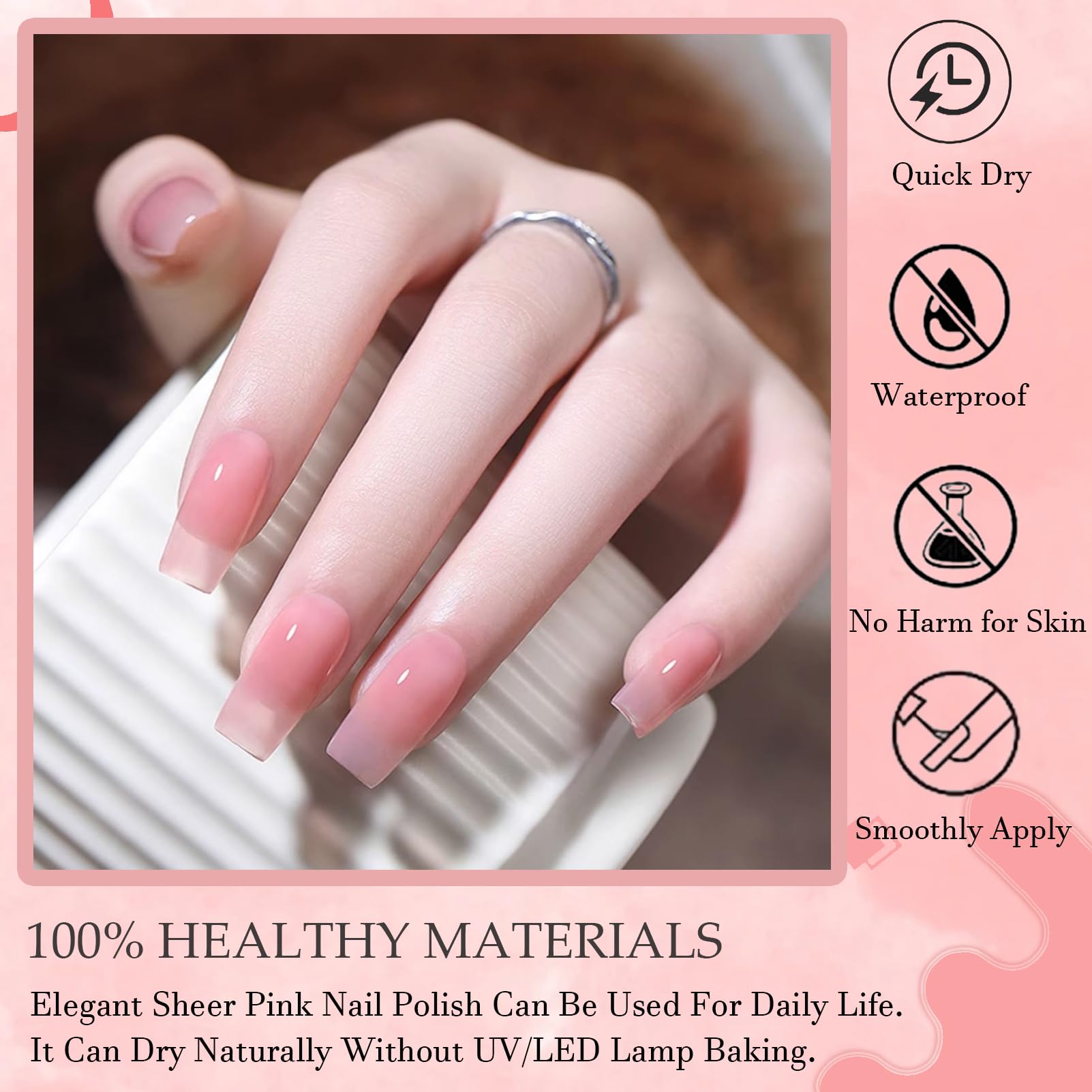 Pink Jelly Nail Polish - Quick Dry Sheer Gel Polish for Women & Girls (12ml) | Translucent Nail Art Starter Kit for Home Manicures & DIY Nail Designs