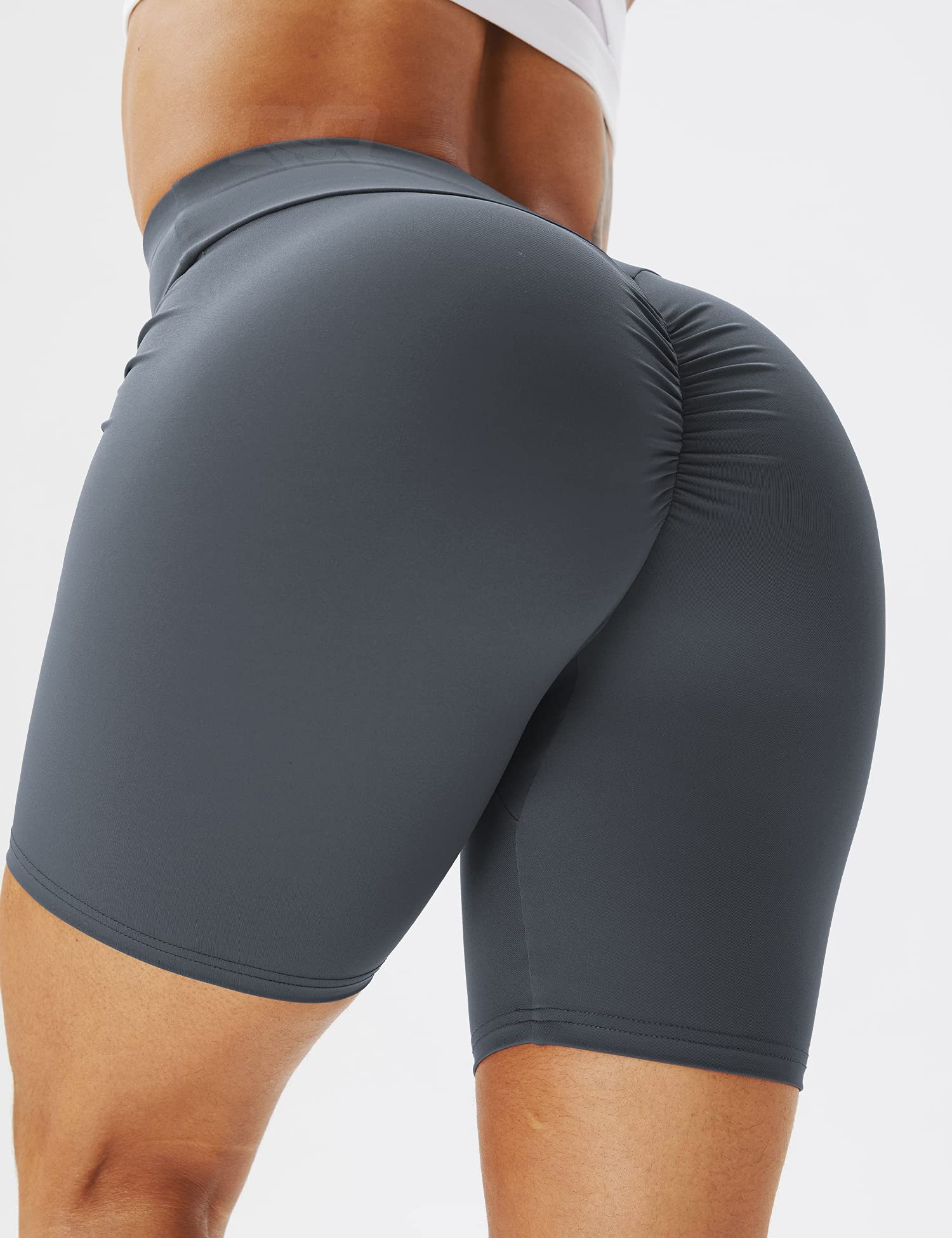 QOQ Women's High Waisted Scrunch Biker Shorts with Pockets - Butt Lifting Workout Running Yoga Compression Leggings for Gym, Lounge & Everyday Wear
