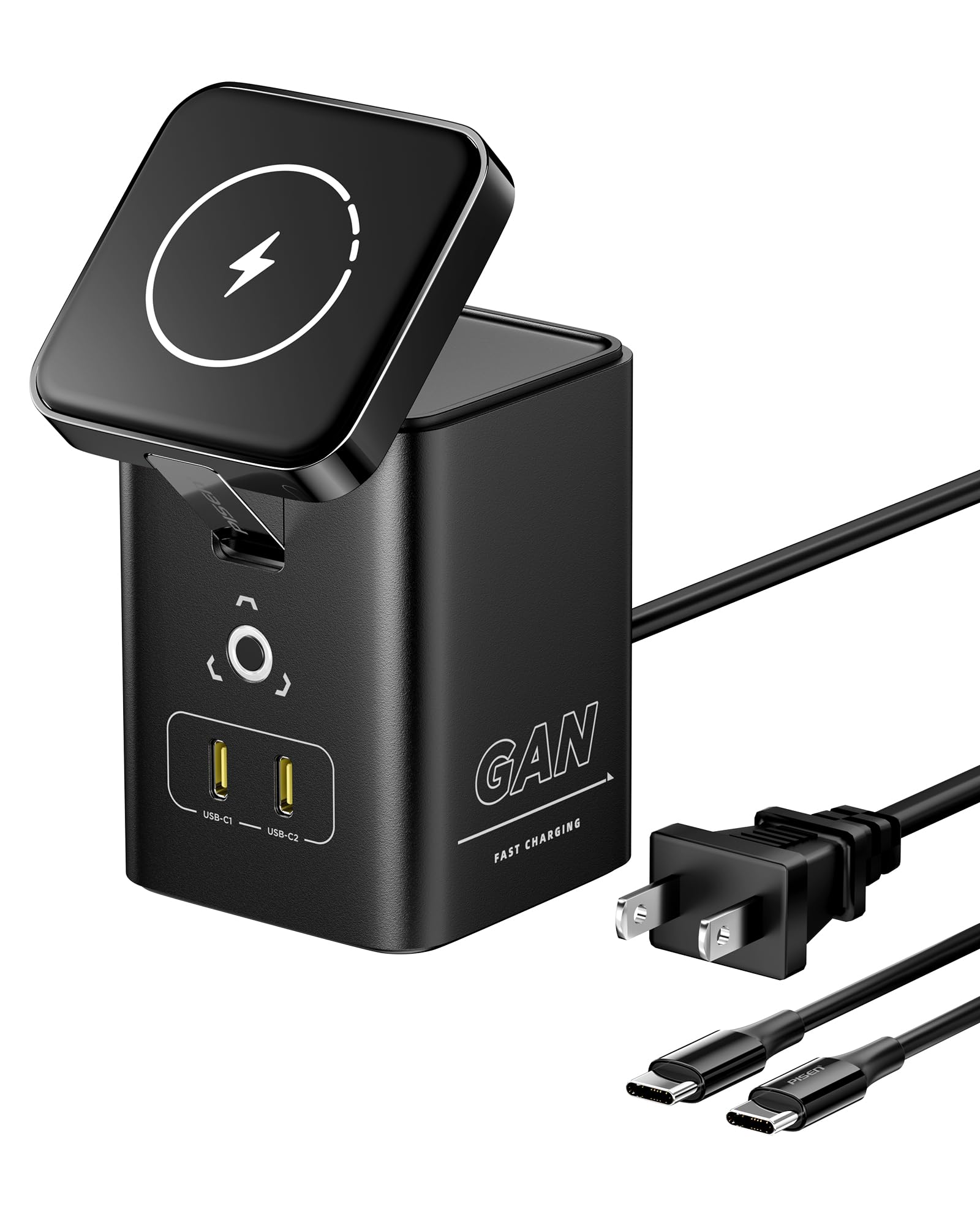 PISEN 4-in-1 MagSafe Wireless Charging Station - 45W GaN Fast Charger with Qi Certification | Compatible with iPhone 16/15/14/13/12, Samsung Galaxy & AirPods | Perfect for Home, Office & Travel Charging Needs