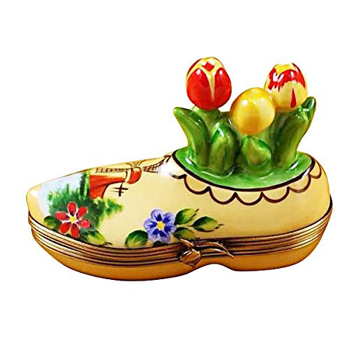Hand-Painted Dutch Clog with Tulips Limoges Box - Miniature Collectible Trinket Box for Home Decor, Gift, and Souvenir Display