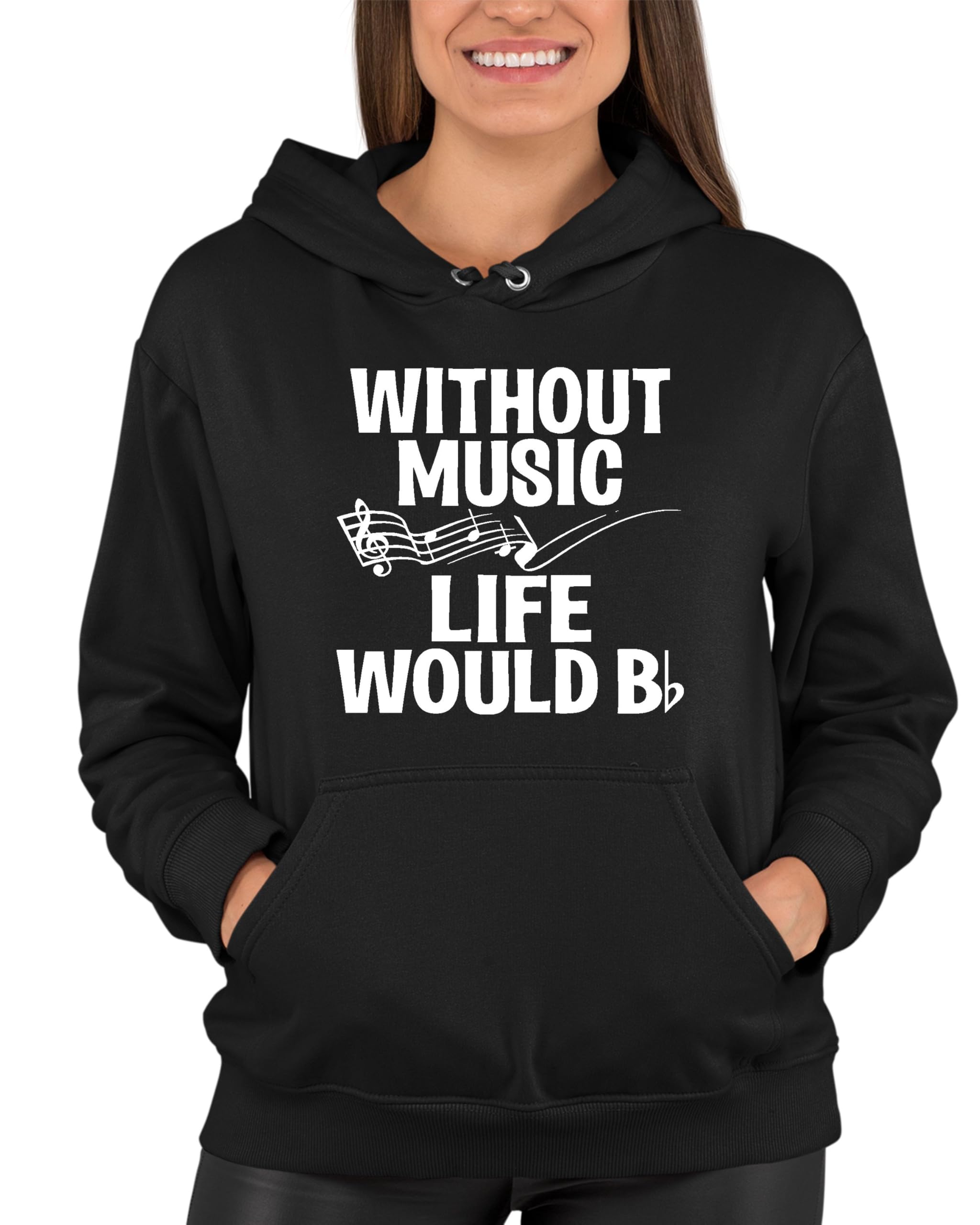 Funny Music Lovers Hoodie - 'Go All Out Without Music Life Would B Flat' Graphic Sweatshirt for Men & Women | Perfect Gift for Musicians, Band Members & Music Enthusiasts