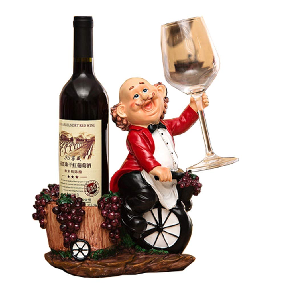 Stylish Red Tabletop Wine Rack Holder - Decorative 1-Bottle & Glass Storage - Perfect for Kitchen Counter, Bar Decor, Housewarming Gifts & Wine Lover Presents
