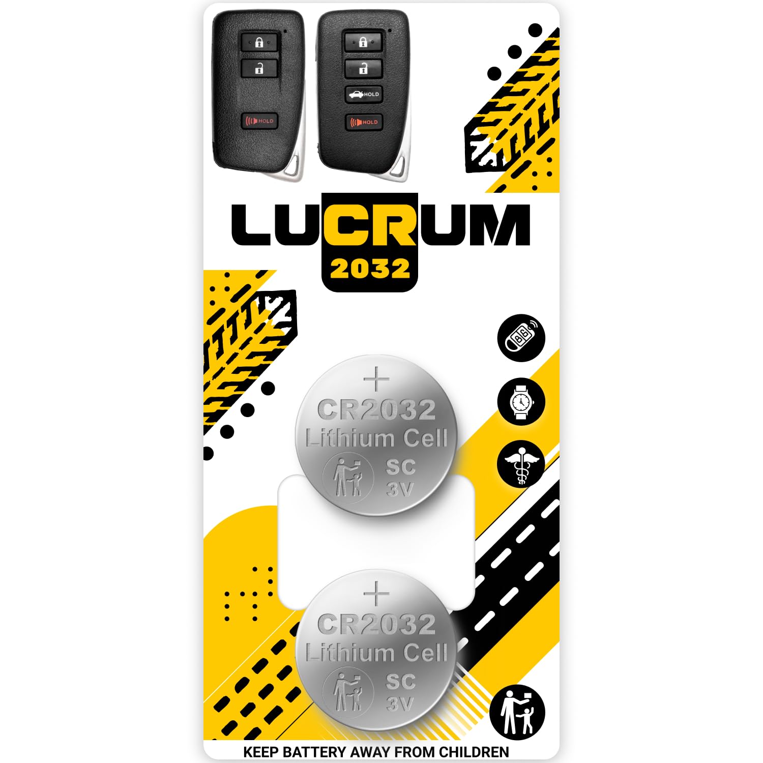 Lexus Key Fob Battery Replacement - 2 Pack CR2032 Batteries for Lexus ES, GS, IS, LX, NX, RC, RX (2015-2020 Models) - Long-Lasting Power for Car Remote Key - Perfect for Emergency Key Replacement & Everyday Use