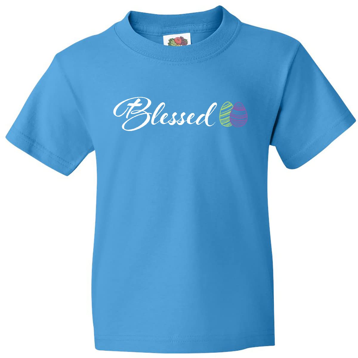 Easter Blessed T-Shirt with Green & Purple Eggs - Youth Apparel for Holiday Fun