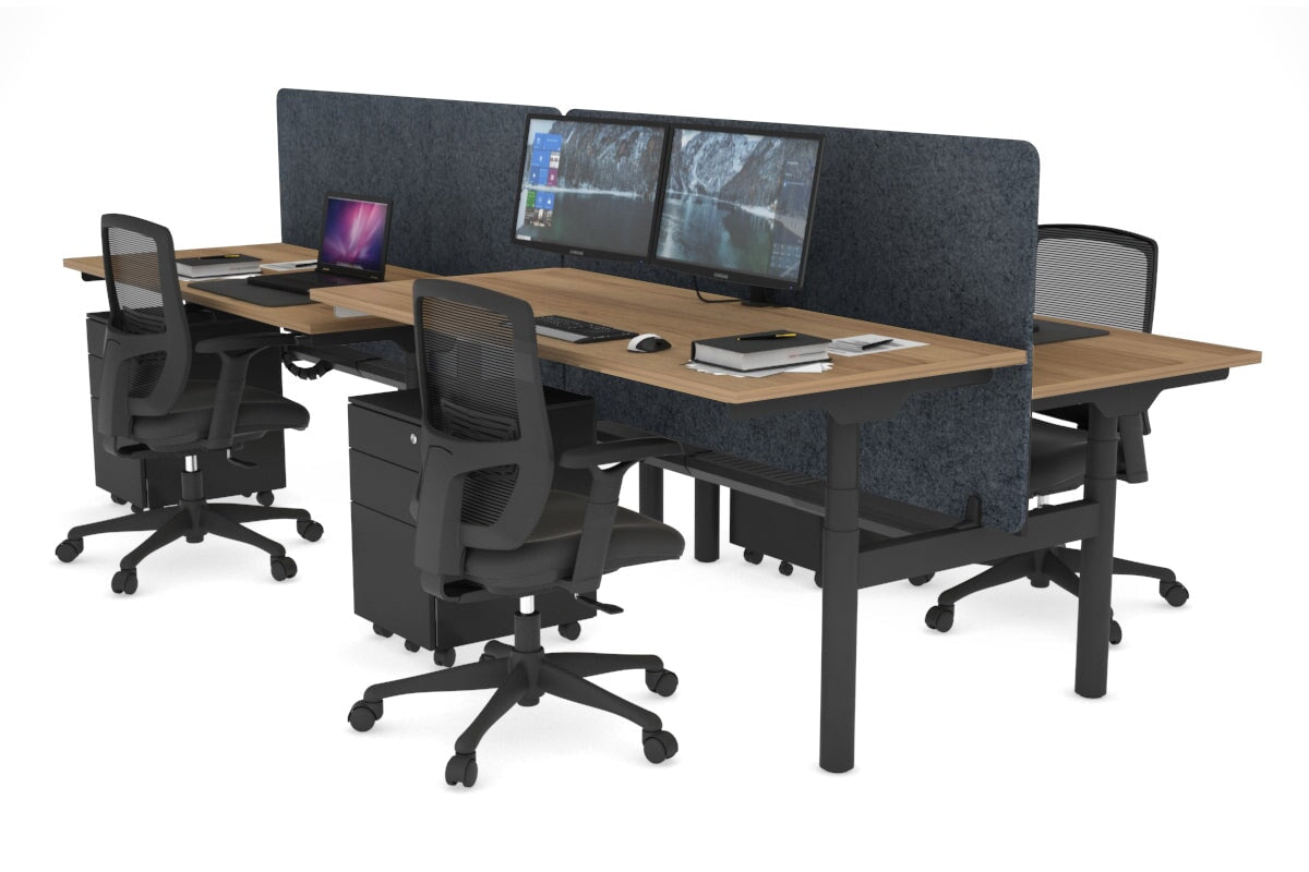 Flexi Premium Height Adjustable 4-Person H Bench Workstation - Black Frame [1200L x 700W] - Ideal for Office, Coworking Space & Home Office Setup