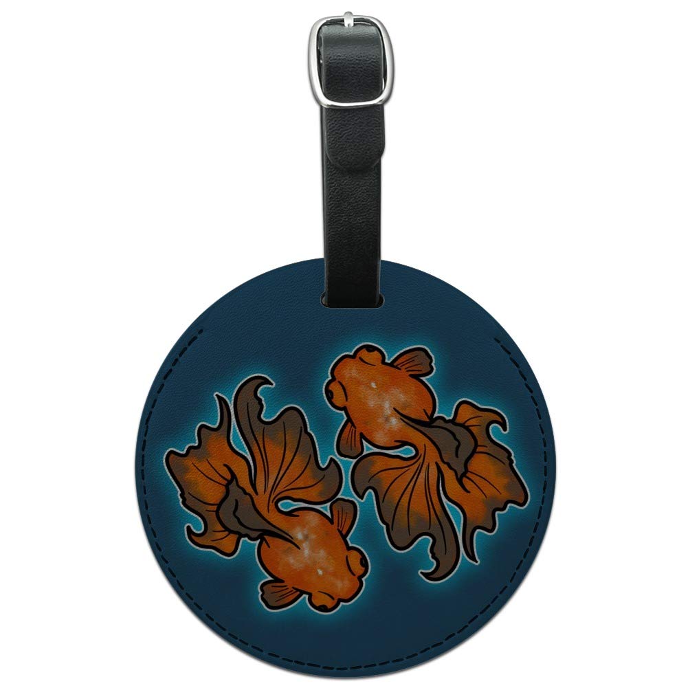 Japanese Goldfish Round Leather Luggage Tag - Waterproof Suitcase ID Card Holder for Travel - Perfect for Carry-On Bags, Backpacks & Suitcases
