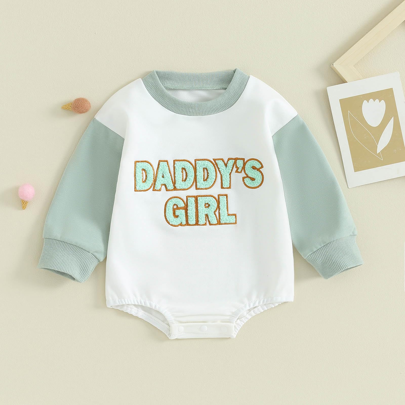 Newborn Baby Girl Clothes - Daddy's Girl Embroidered Sweatshirt Romper | Long Sleeve Cute Onesie for Infant Girls | Perfect for Family Photos, Birthday Gifts & Daily Wear