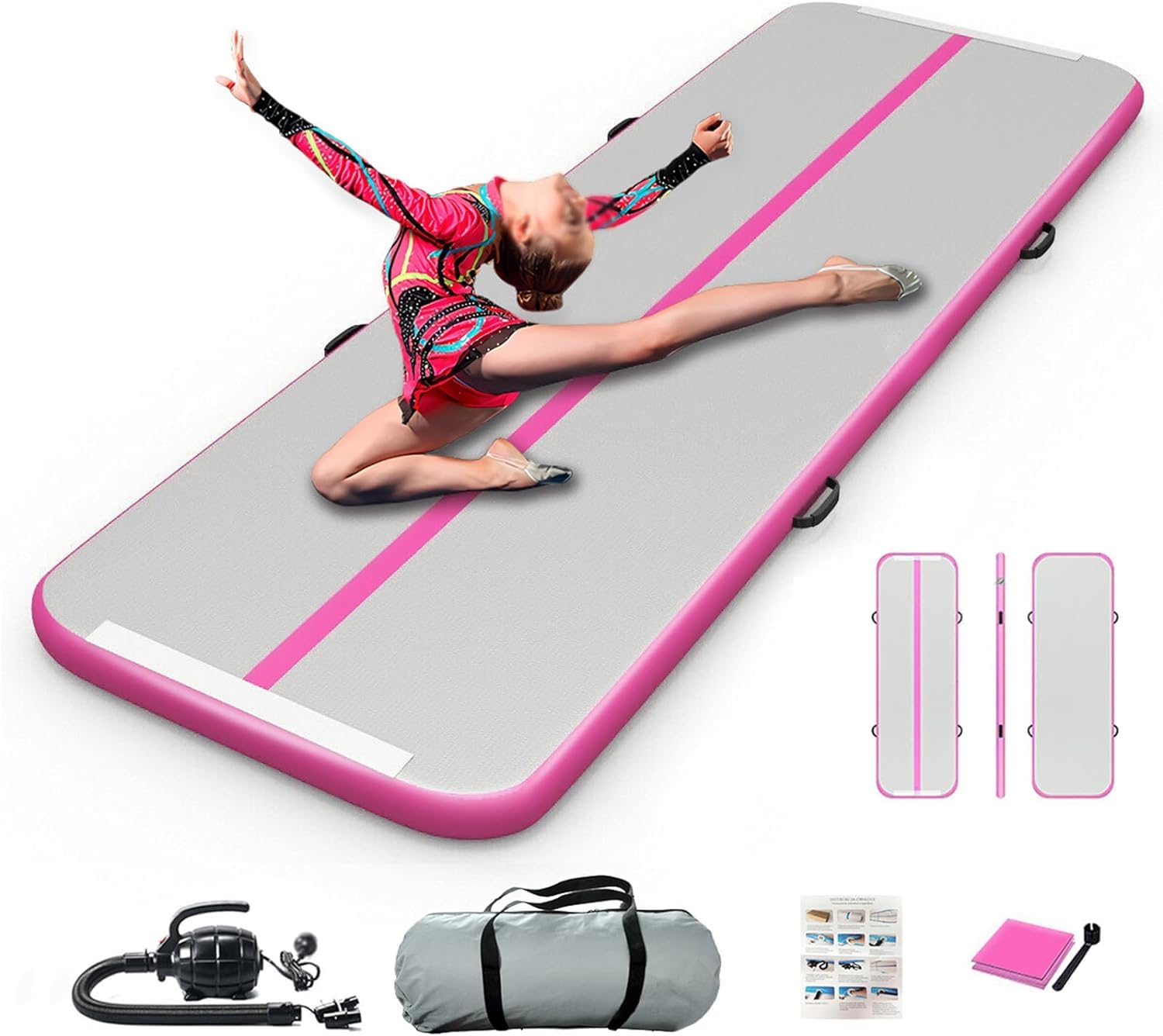 10ft Inflatable Air Gymnastics Mat - 4 Inch Thick Tumbling Track with Electric Pump for Gym, Home, Outdoor, Cheerleading, Yoga & Water Activities - Perfect for Training, Exercise and Kids Play