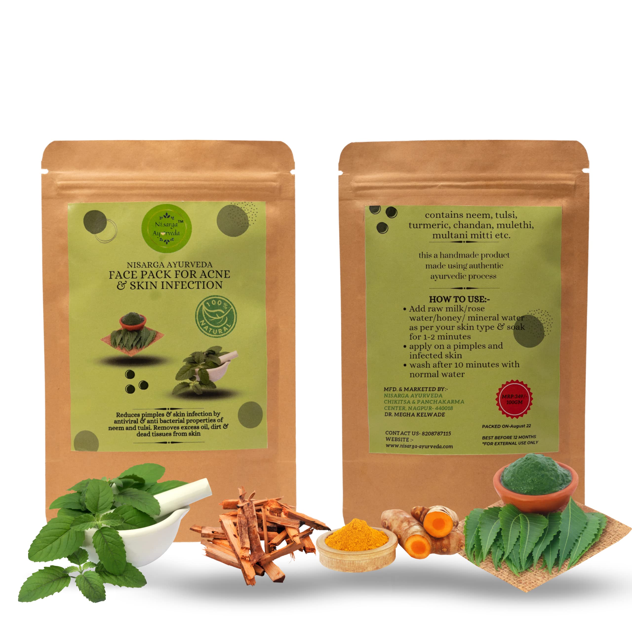 Best Ayurvedic Acne Pimple Treatment Face Pack for Skin Infection & Dark Spot Removal - 100gm (Pack of 1) | Natural Skincare for Oily & Sensitive Skin | Perfect for Daily Use & Night Routine