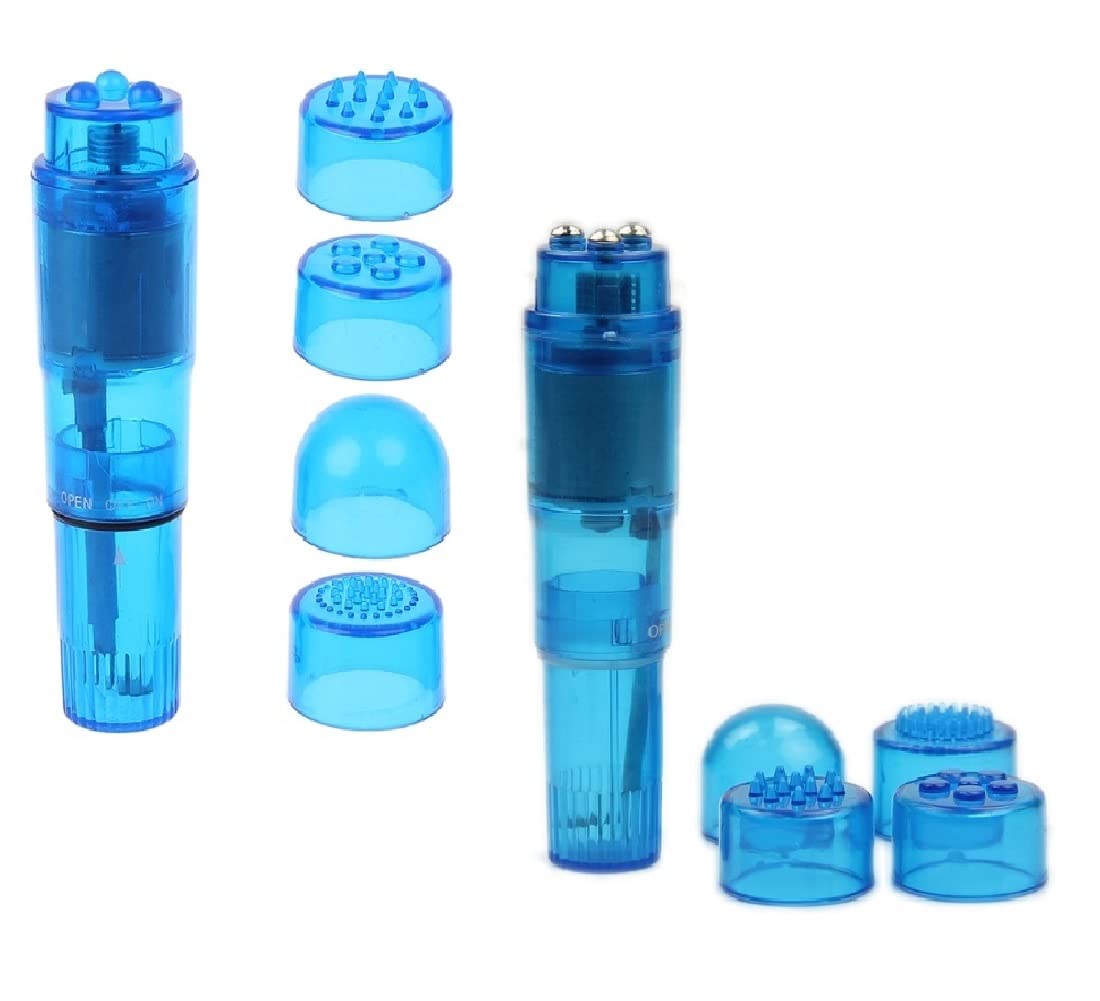Finever Mini Handheld Massager with 4 Interchangeable Heads - Portable Pen Massage Device for Body, Face, Neck & Back Pain Relief (2-Pack, Blue) - Perfect for Office, Travel & Home Use