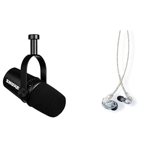 Shure MV7 USB/XLR Dynamic Microphone with SE215 Professional in-Ear Headphones - Podcast, Recording, Streaming & Gaming Bundle - Built-in Headphone Output & Voice Isolation - Black/Clear - Perfect for Home Studios, Live Streaming & Content Creation