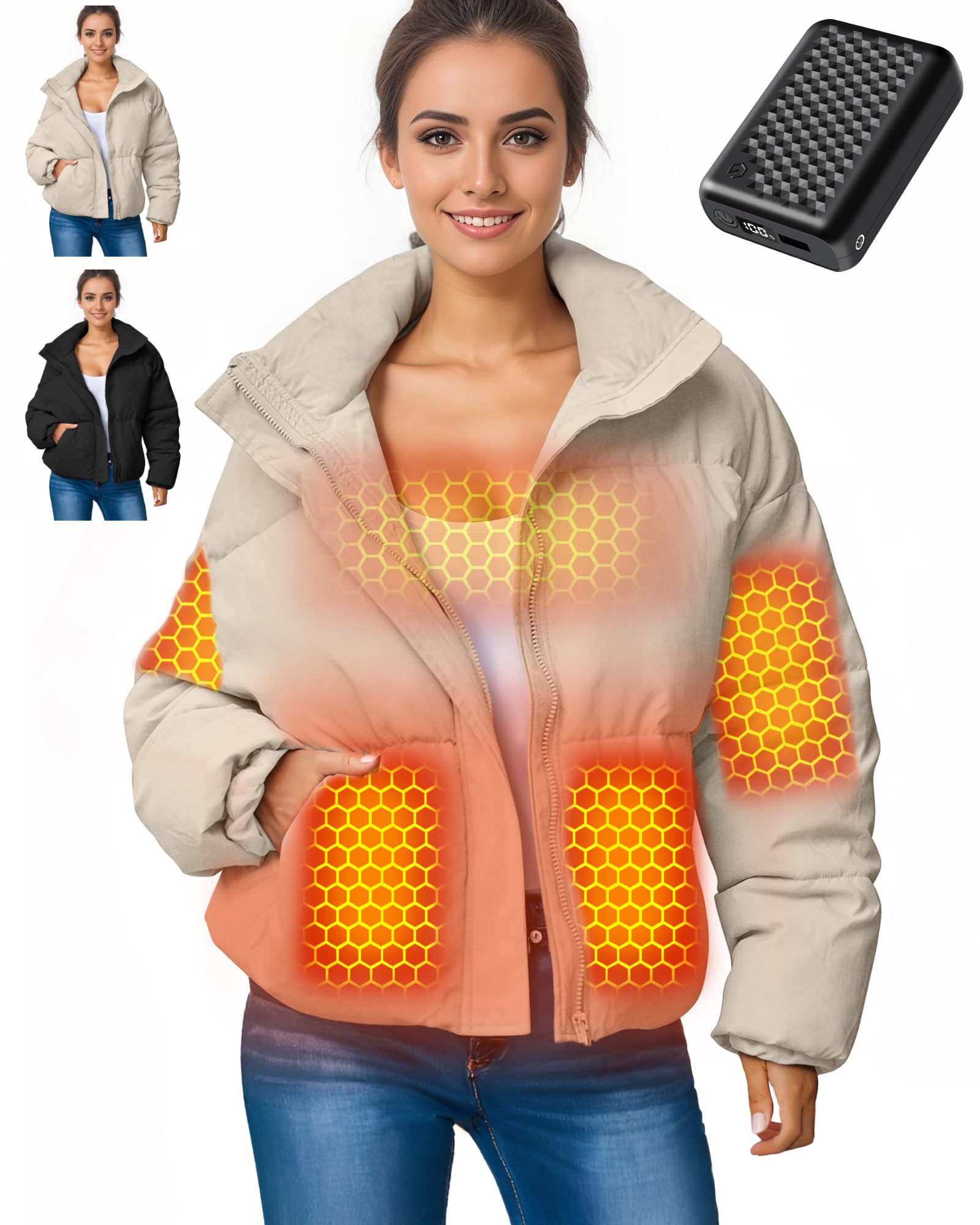 Graphene Heated Jacket for Women - 12V Fast Charging, 18400mAh Large Battery - Winter Warm Coat for Outdoor Activities, Skiing, Hiking & Camping