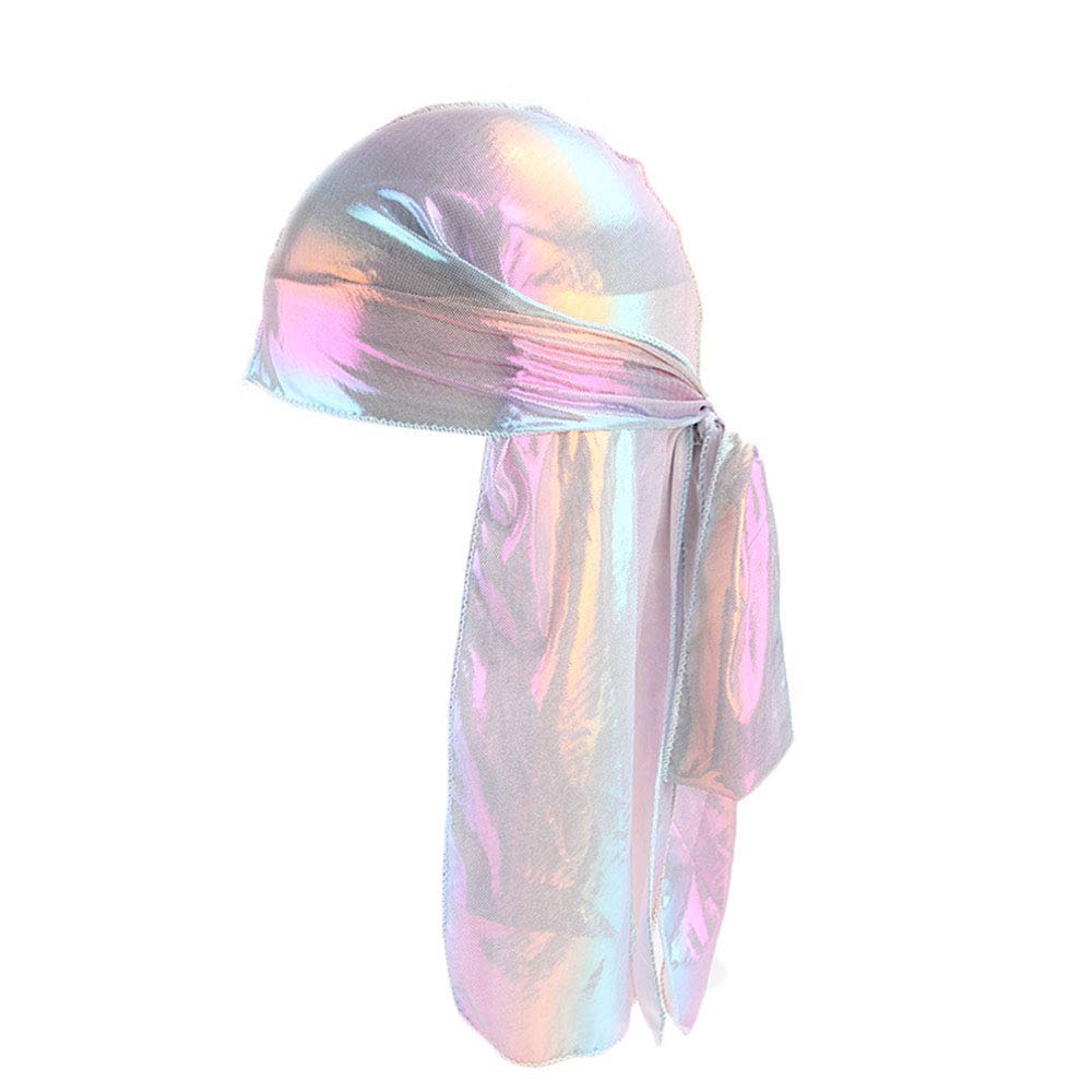 Silky Durag with Laser Long Tail & Hologram Design - Premium Satin Headwrap Turban for Men & Women - Perfect for Hair Protection, Sleep, and Fashion Accessories