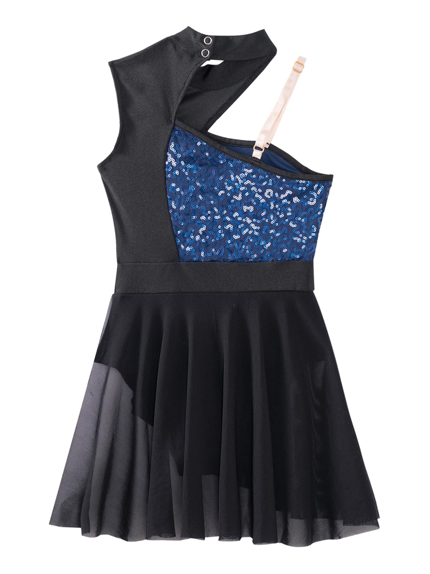 CHICTRY Girls' Sequins Ballet Lyrical Latin Dance Dress - Sleeveless Asymmetrical Contemporary Costume for Performances, Recitals & Competitions
