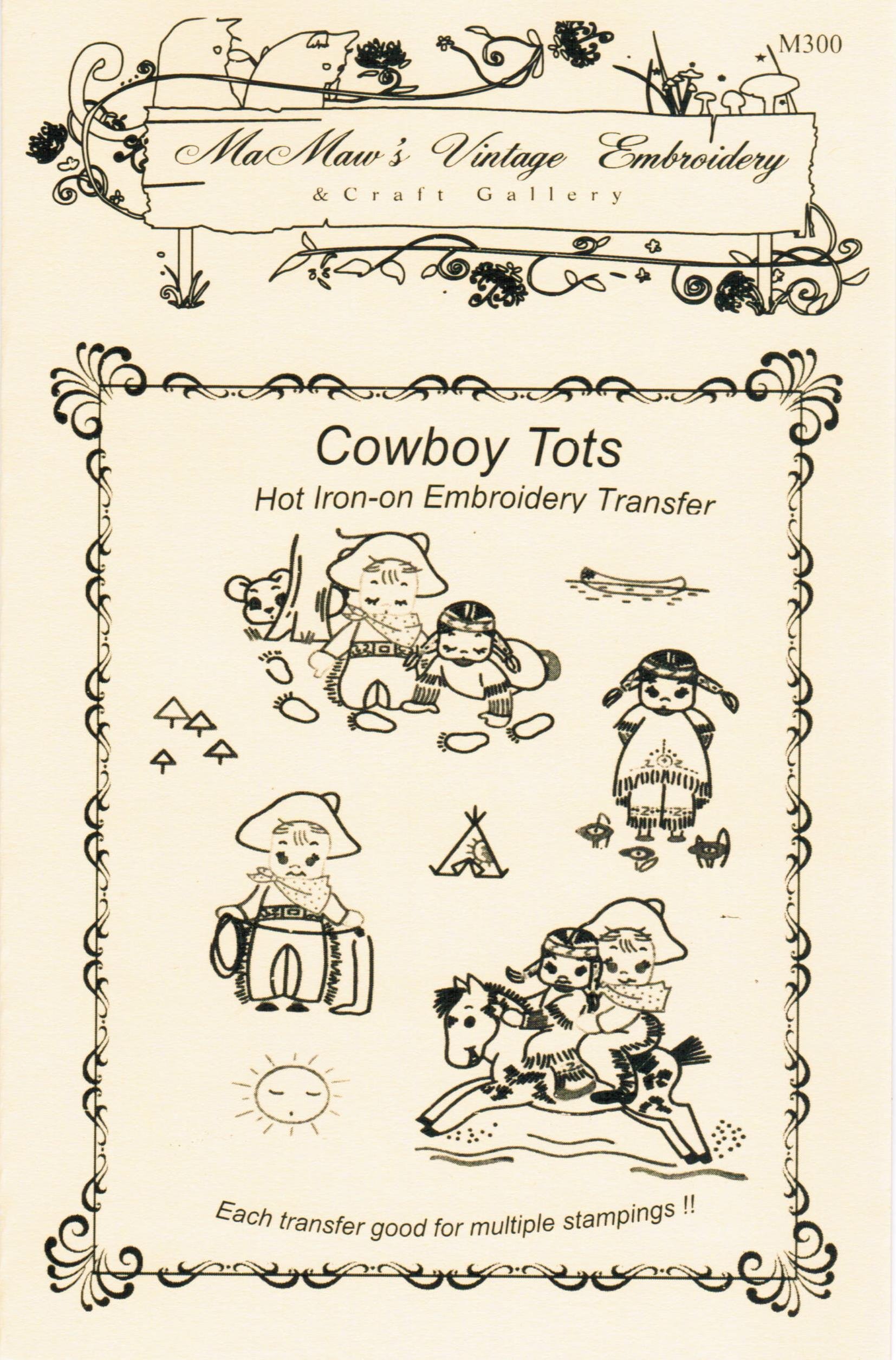 Baby Tots Cowboys & Indians Hot Iron Embroidery Transfers - Easy DIY Iron-On Patches for Kids Western Costumes & Cowboy Themed Parties