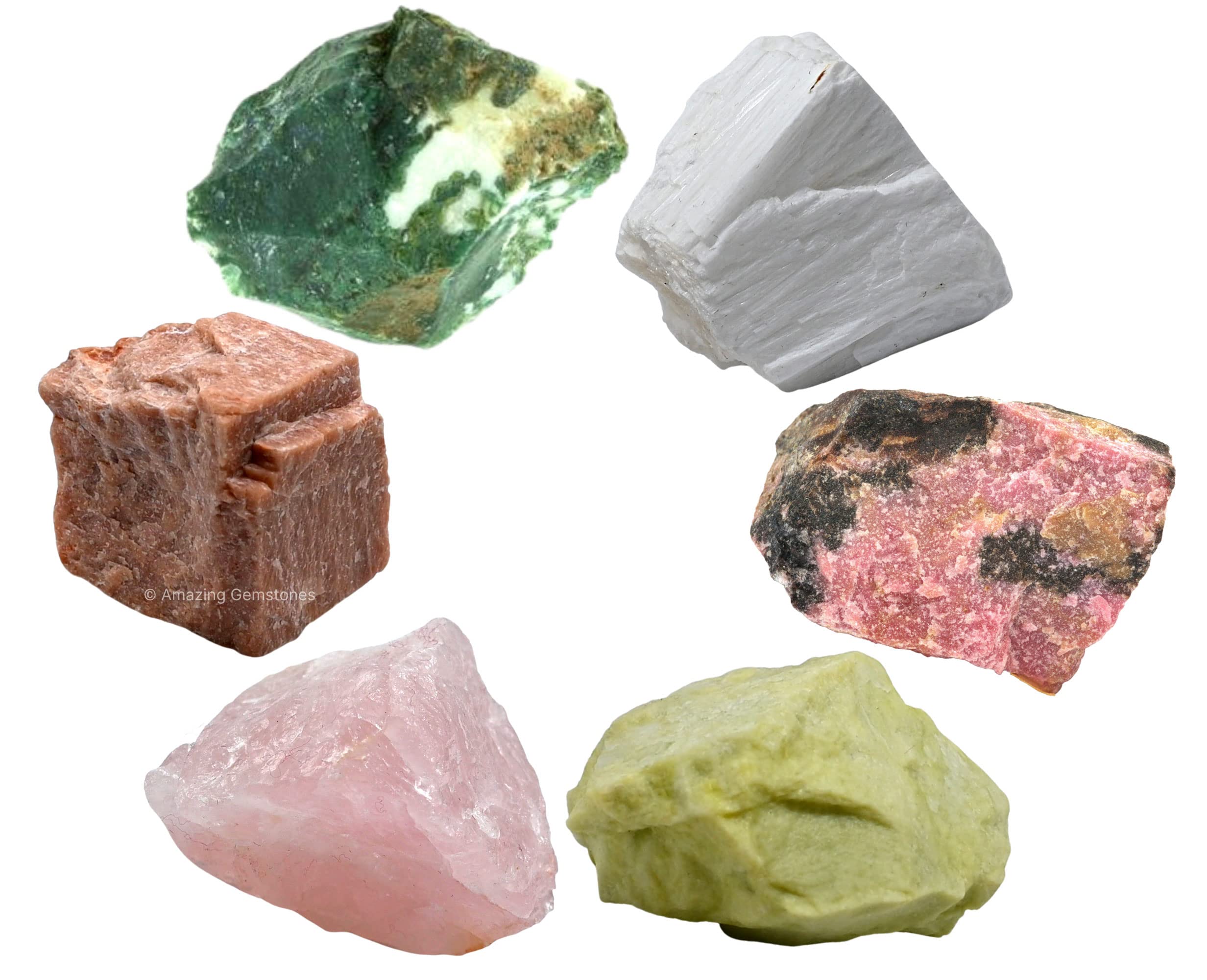6-Piece Love Manifestation Crystal Set - Rose Quartz, Rhodonite, Peach Moonstone, Serpentine, Scolecite & Moss Agate | Healing Stones for Relationships, Self-Love & Positive Energy | Perfect for Meditation, Home Decor & Spiritual Gifts