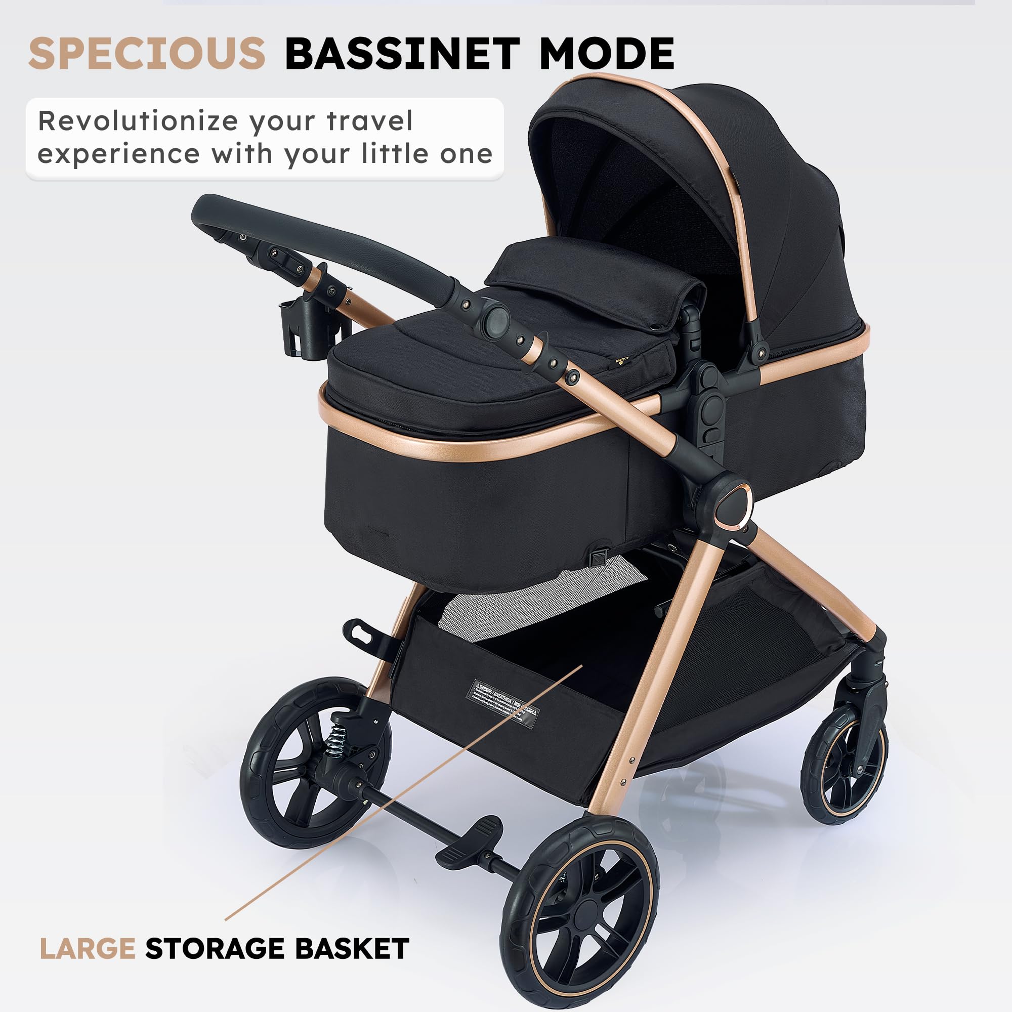 2 in 1 Baby Stroller & Convertible Bassinet Pushchair for Newborns to Toddlers 0-36 Months - Lightweight Travel Stroller for Shopping, Park Walks & Airplane Travel