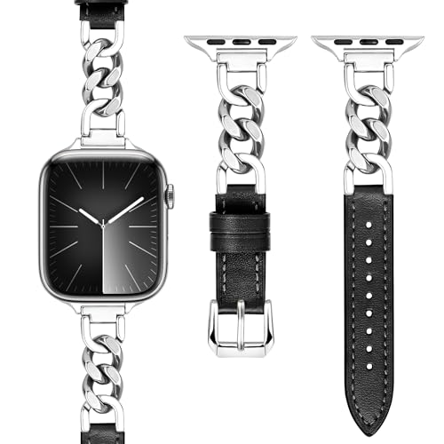 Unique Sliver Single Chain/Black Leather