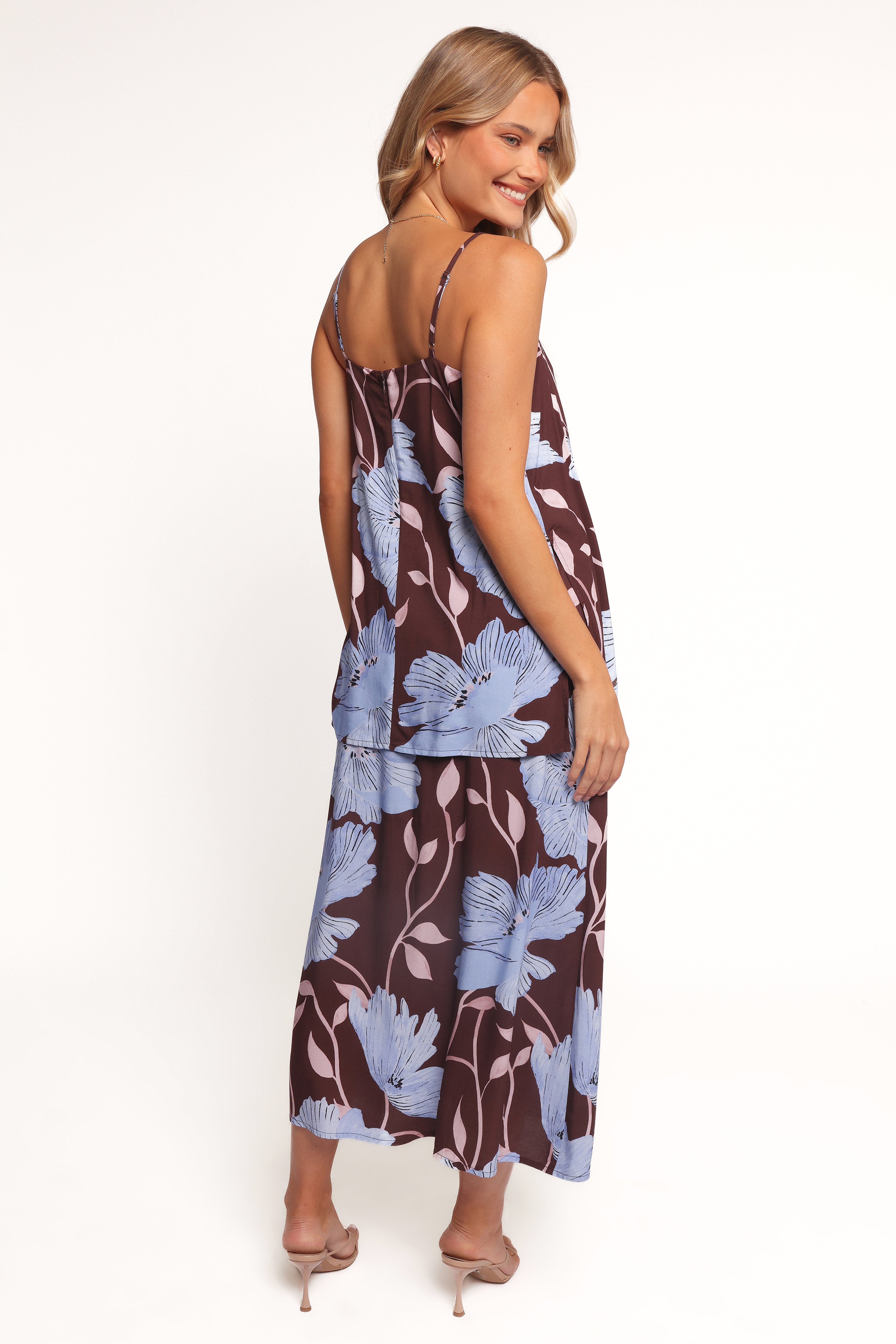 Angie Midi Skirt - Blue Poppies Floral Print | Women's Casual Summer Skirt for Beach, Vacation & Everyday Wear
