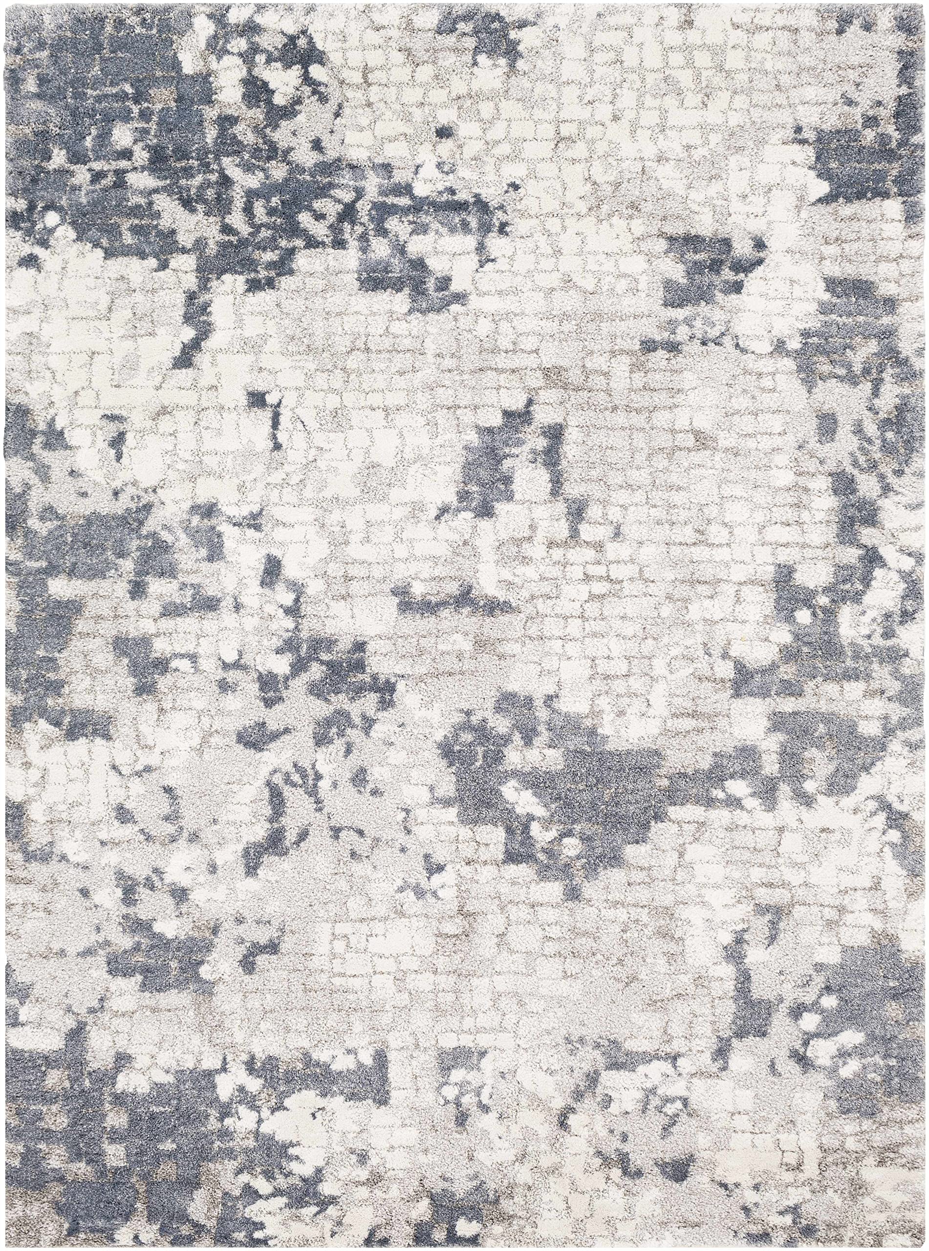 Hauteloom Modern High Pile Area Rug for Living Room & Bedroom - Soft Round Carpet in Blue, Gray, Ivory - 7'10