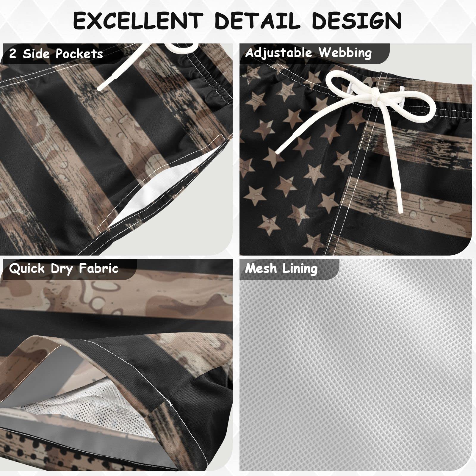 Senya Boys Swim Trunks - USA Flag & Desert Camo Beach Board Shorts for Kids & Toddlers | Quick-Dry Swimwear for Pool, Beach & Summer Activities