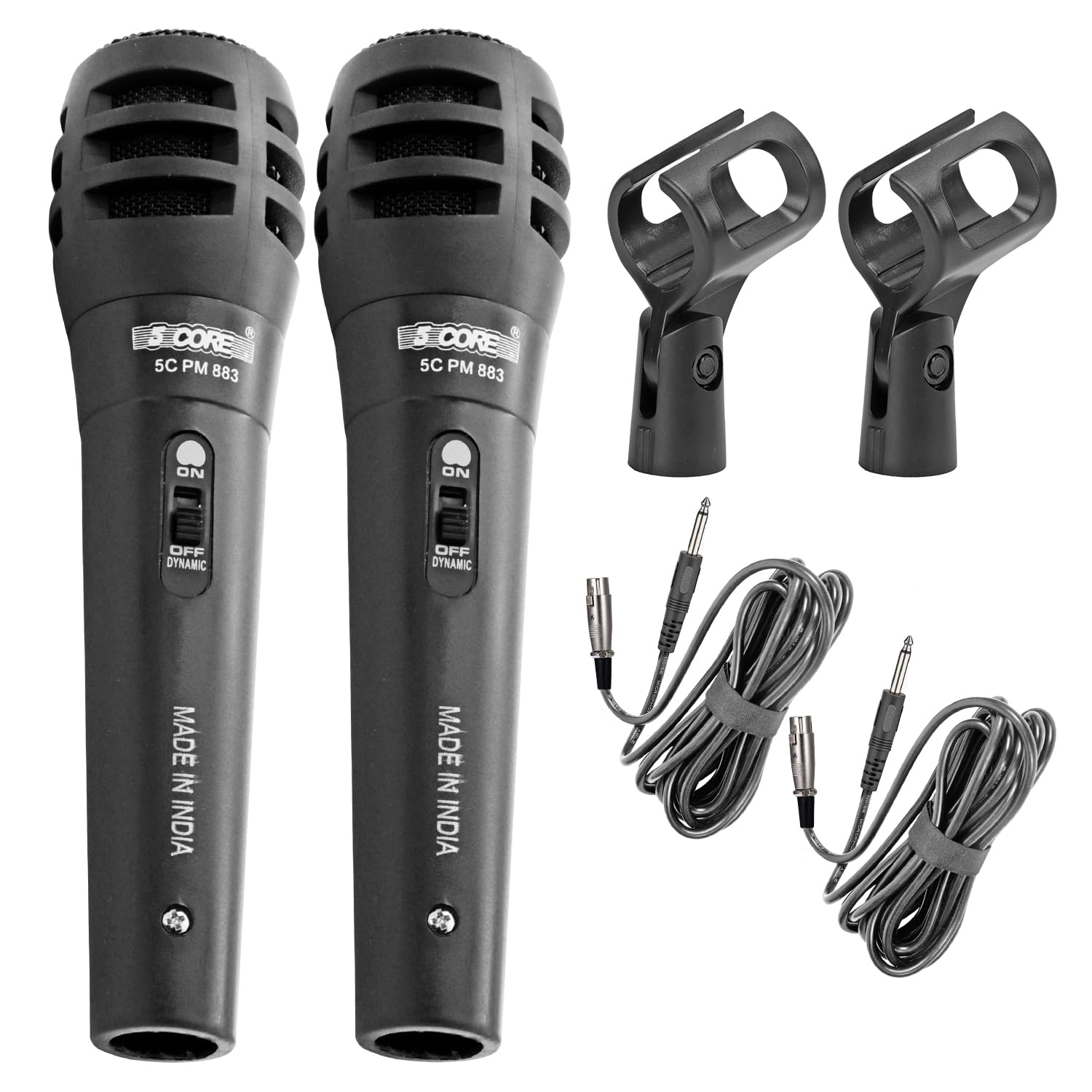 5 CORE Professional Karaoke Microphone - Dynamic Handheld Mic with Cardioid Unidirectional Pickup, On/Off Switch, XLR Cable & Mic Holder - Ideal for Home Singing, Live Performances & Studio Recording (2-Pack)