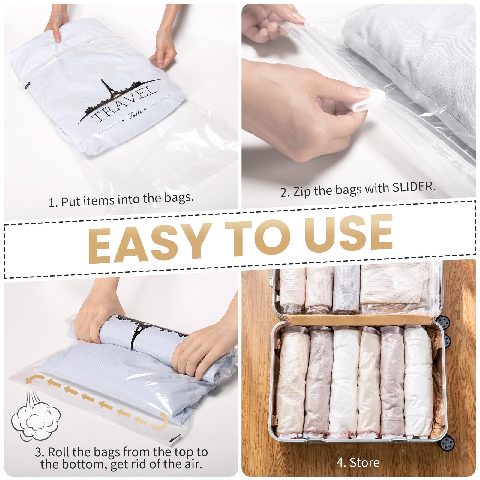 TAILI 10-Pack Reusable Vacuum Storage Bags for Clothes & Bedding (40x60cm) - Space Saving Travel & Moving Storage Solution | Saves 80% Space | Perfect for Closet Organization, Seasonal Storage & Home Moving