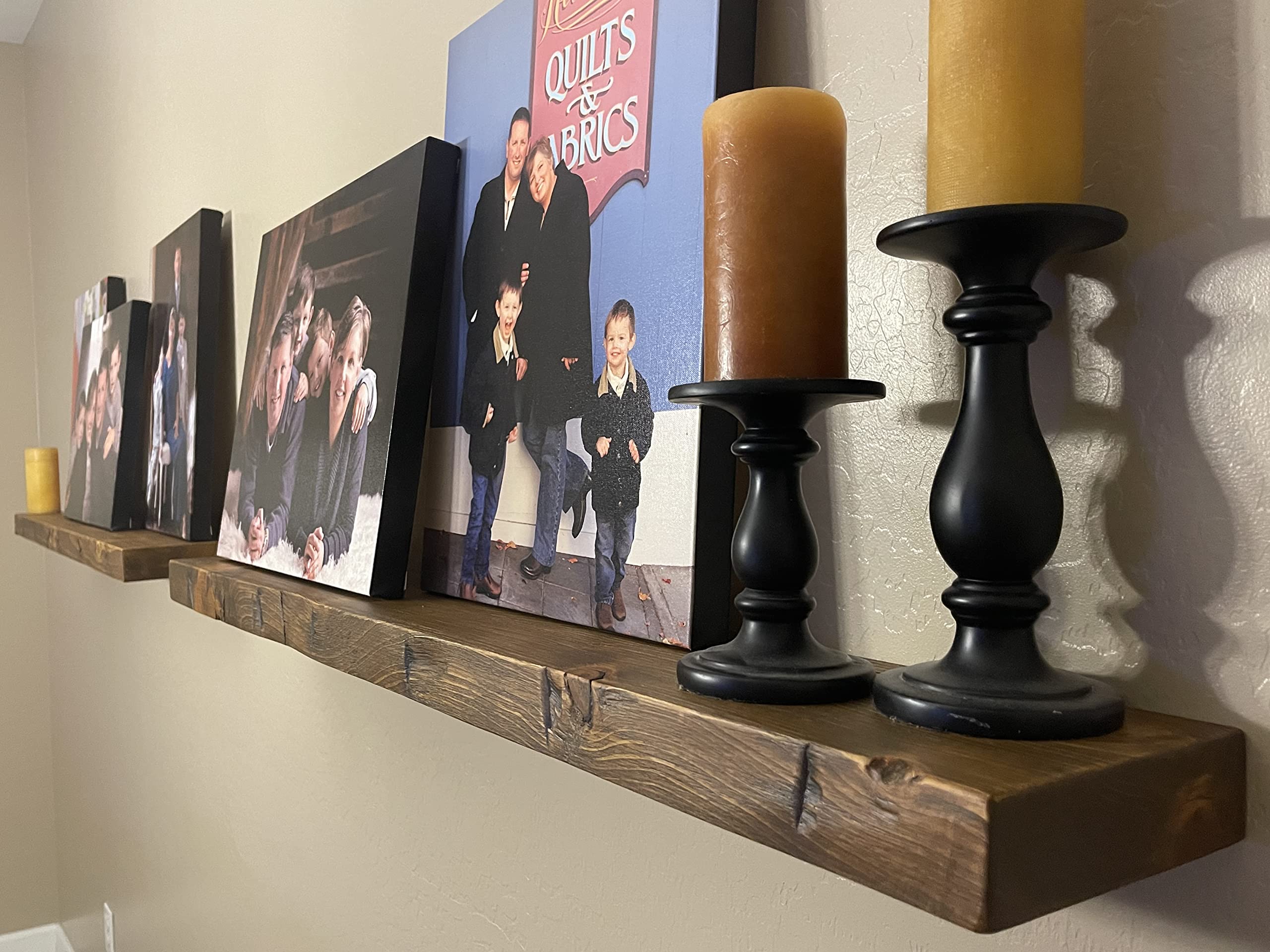Joel's Antiques 42 Inch Floating Shelves for Wall - Natural Wood Wall Mounted Shelves with Easy Installation | Heavy Duty Rustic Bookshelves for Bathroom, Kitchen, Living Room Decor | Medium Brown 42x7x2 Inches | Perfect for Home Office, Bedroom Storage & Displaying Collectibles
