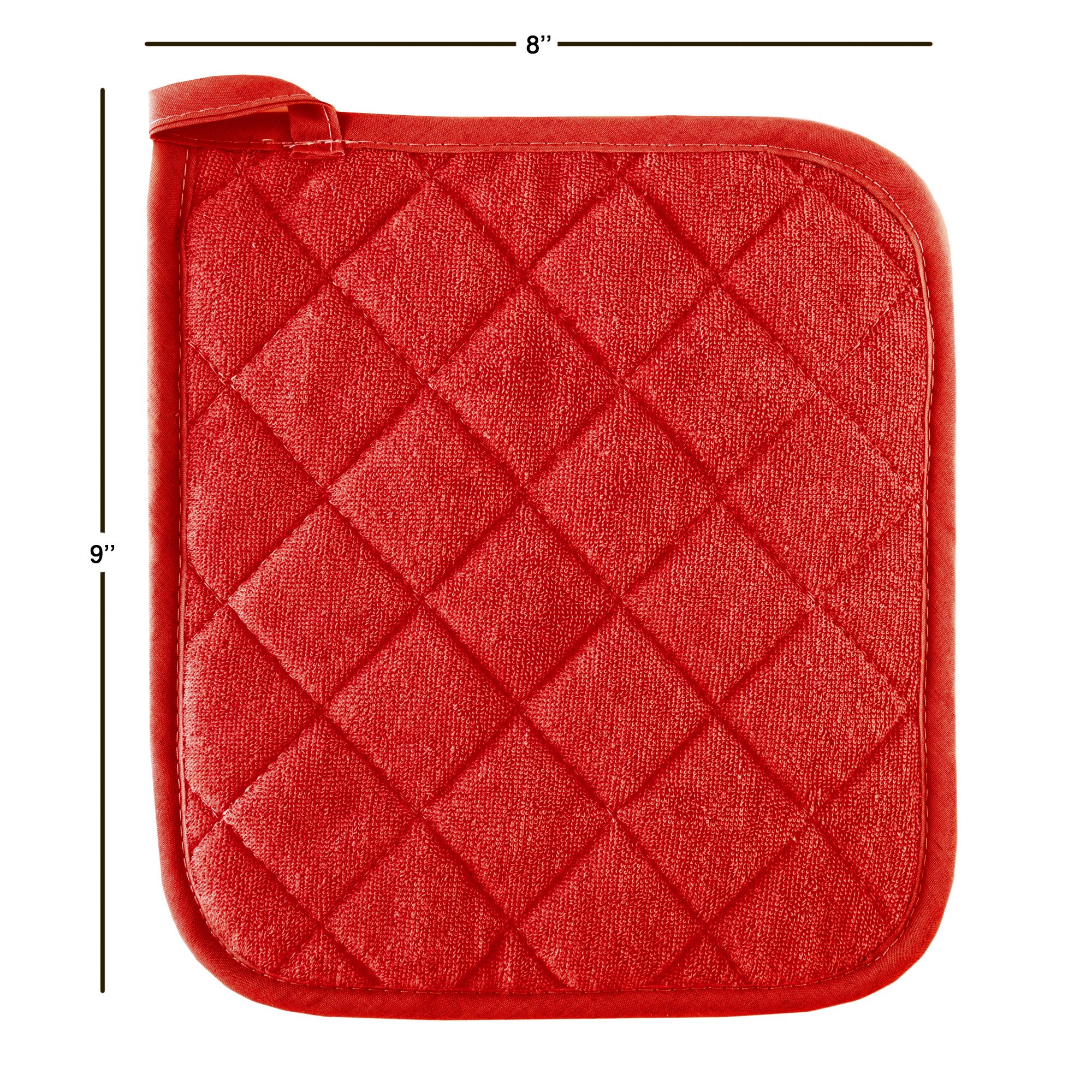 Lavish Home 2-Piece Oversized Heat Resistant Quilted Cotton Pot Holder Set - Red | Kitchen Cooking & Baking Essential for Hot Pans, Pots & Baking Sheets
