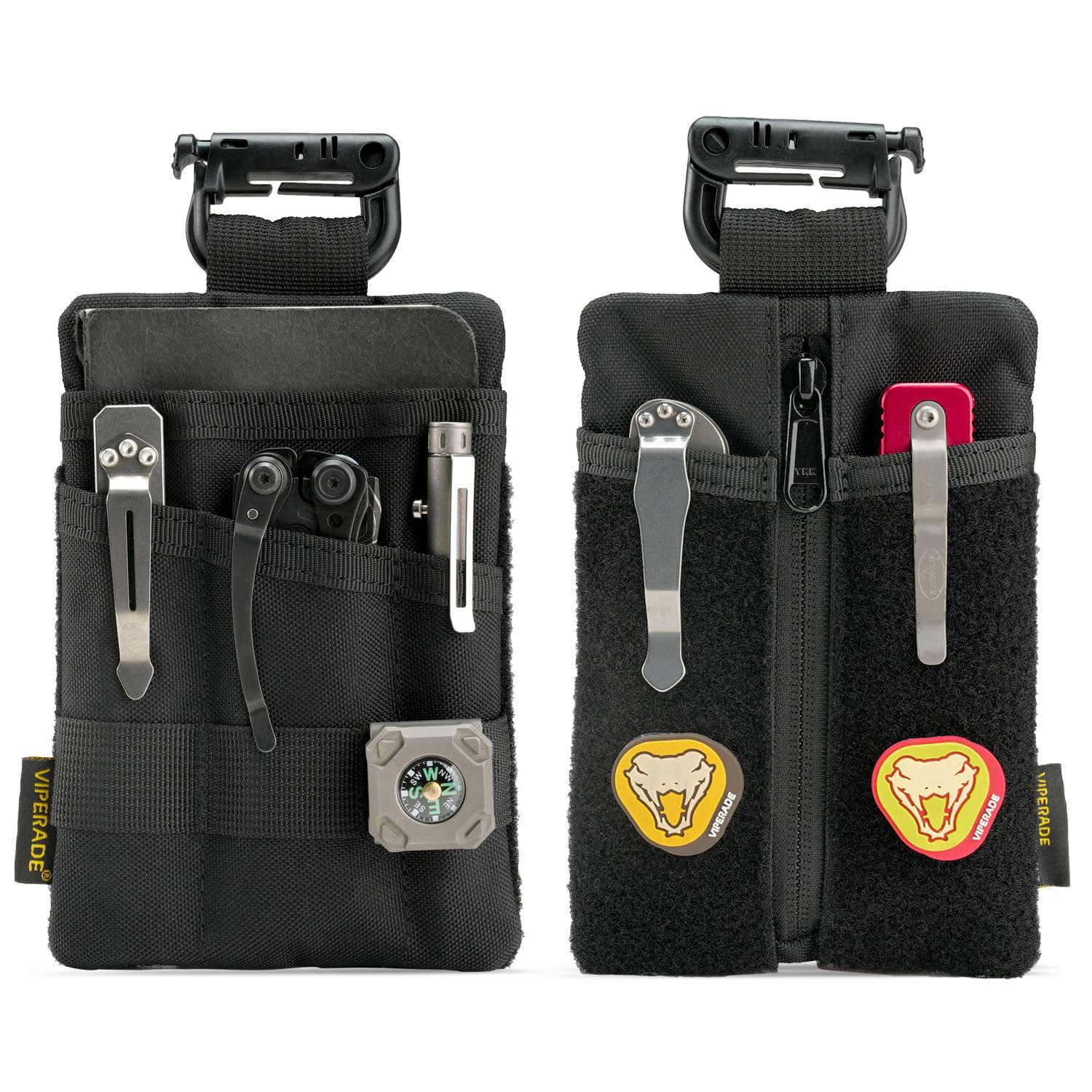 VIPERADE VE25 EDC Pouch Organizer - Compact Tool Bag for Men with Hook & Loop Panel, Multitool Hip Pack - Black | Perfect for Everyday Carry, Camping, Hiking & Outdoor Adventures