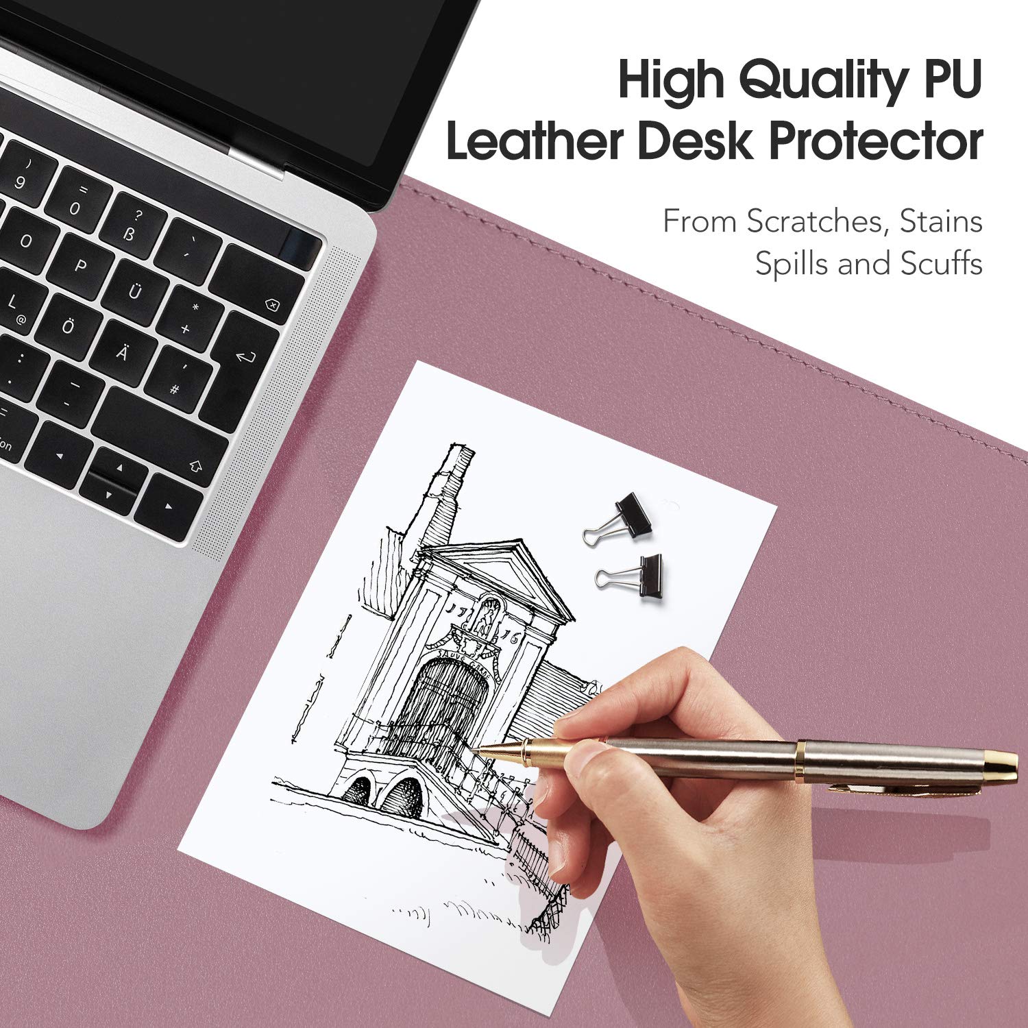 Premium Dual-Sided PU Leather Desk Pad - Upgraded Stitched Edge Office Desk Mat - Waterproof & Non-Slip Desk Protector - Large Writing Surface & Mouse Pad (31.5