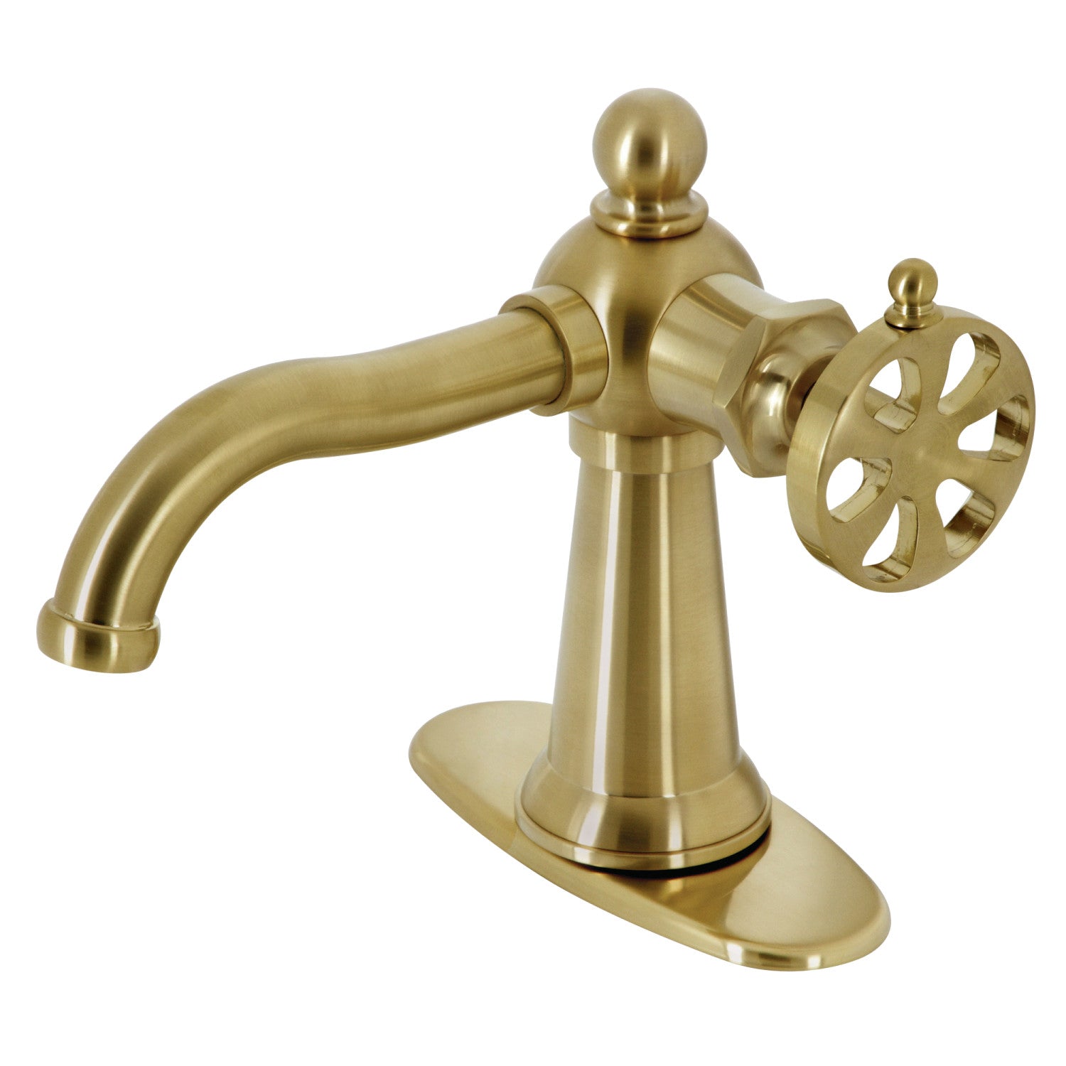 Belknap KSD3547RX Single Handle 1-Hole Bathroom Faucet with Deck Plate & Push Pop-Up Drain - Brushed Brass Finish for Sink Vanity, Powder Room & Guest Bath Installation