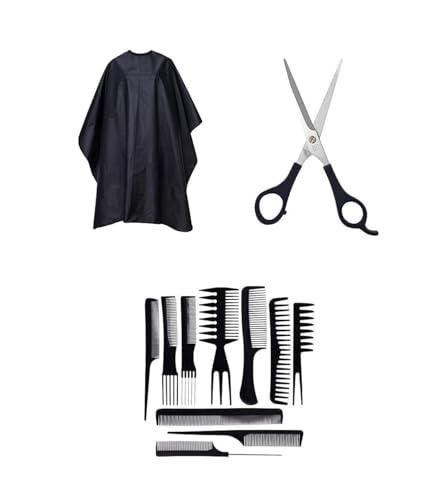 10 Comb Set + Black Apron + Scissor