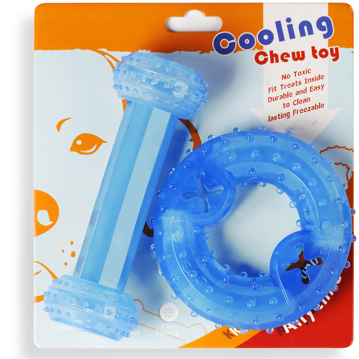 SPOFLY Freezable Puppy Teething Chew Toys Set - 1 Teething Ring + 1 Teething Bone for Teething Relief - Durable Dog Chew Toys for Small & Medium Puppies (Blue) - Perfect for Soothing Sore Gums & Puppy Training