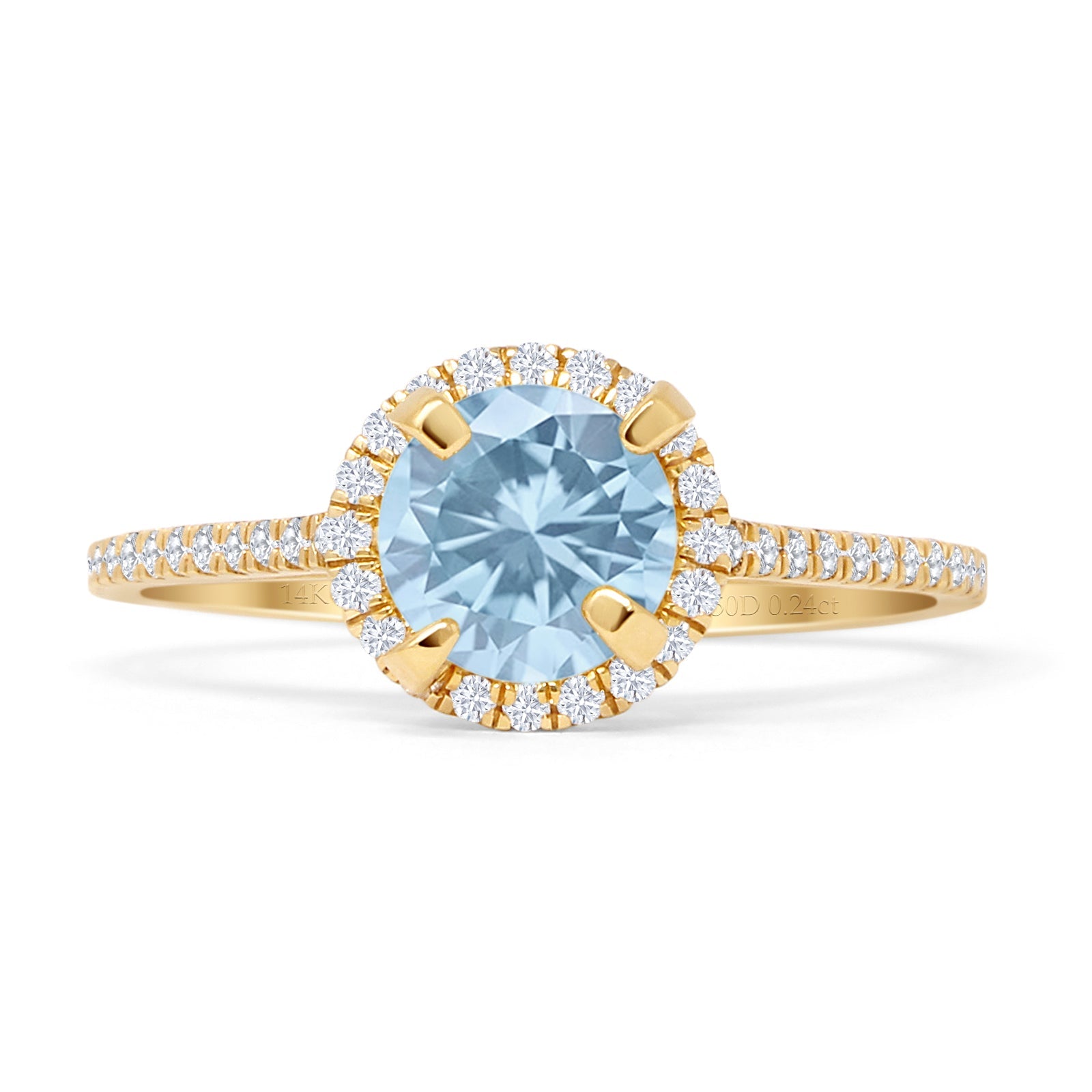 14K Yellow Gold Round Halo Natural Aquamarine Vintage Style Diamond Engagement Ring for Women - Perfect for Weddings, Anniversaries & Special Occasions