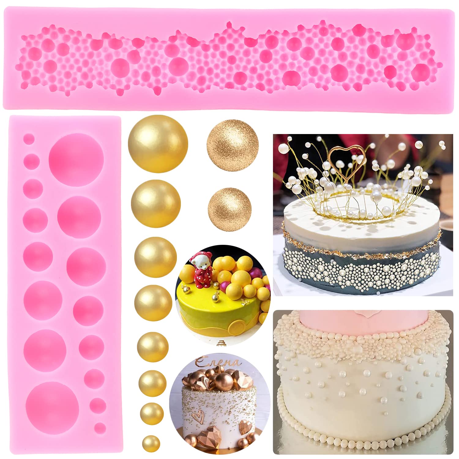 3D Pearl Fondant Mold Set of 2 - Semi Sphere Silicone Chocolate Mold for Cake Decorating, Cupcake Toppers, Candy & Polymer Clay - Perfect for DIY Baking, Wedding Cakes, and Party Desserts